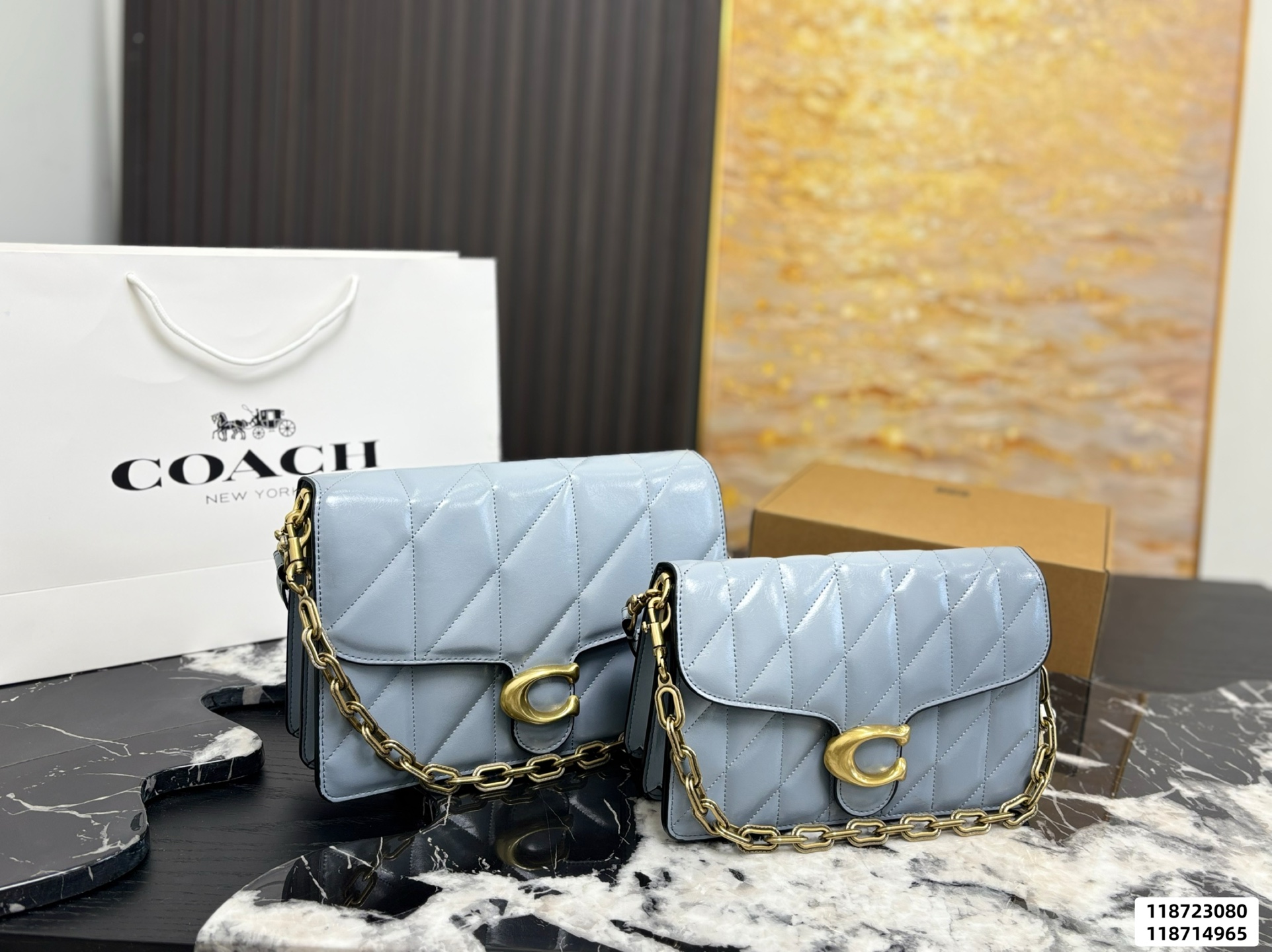 Con caja de regalo COACH Chain Tabby bolso de cadena, material de cuero de búfalo engrasado, acolchado de rombos + cade…