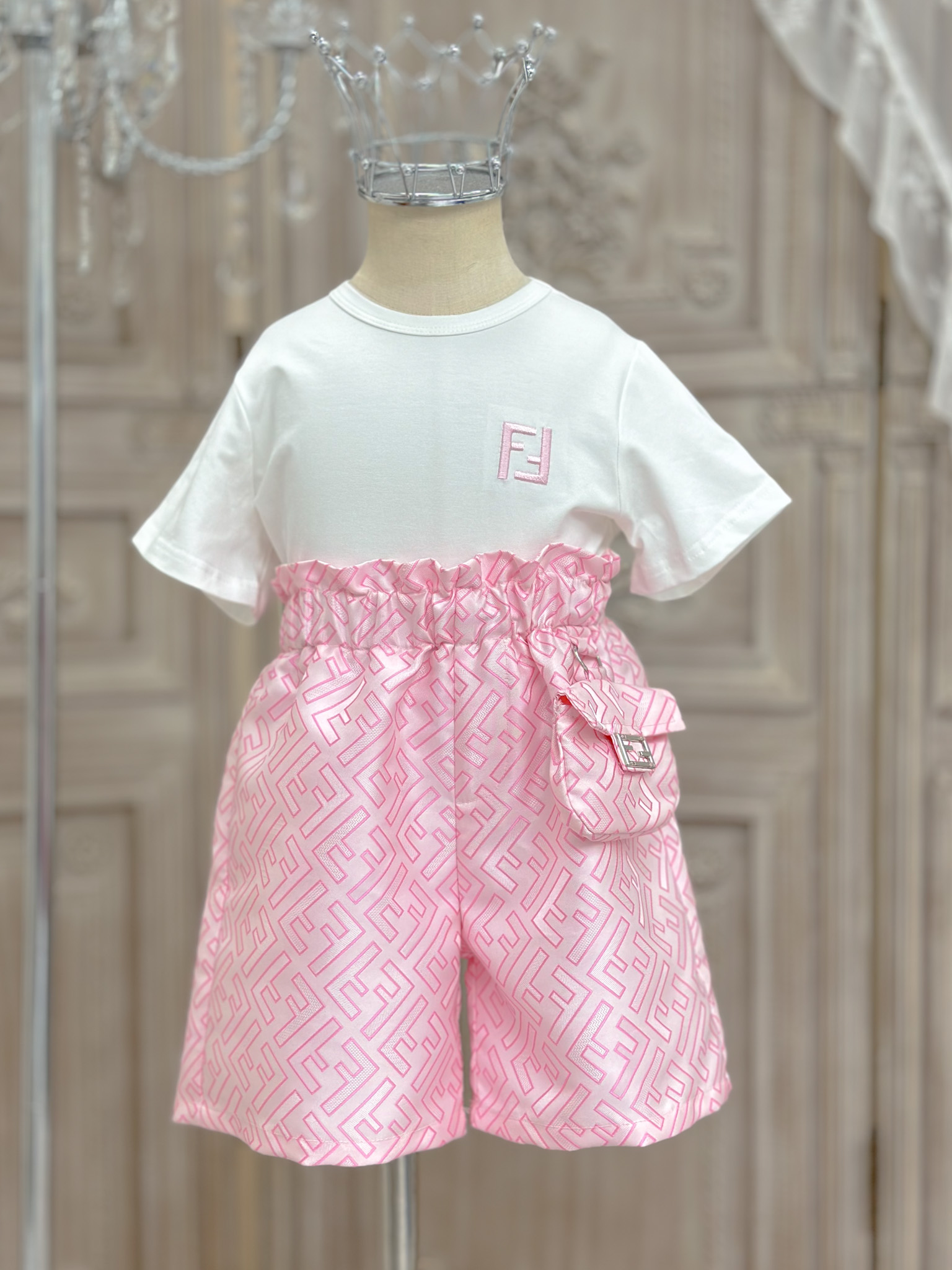 ❤️无少 @158 Alta Gama Ropa Infantil 2025 Verano Nuevo Conjunto FD ~ Camiseta + Pantalones Cortos con Cinturón, Tejido de …