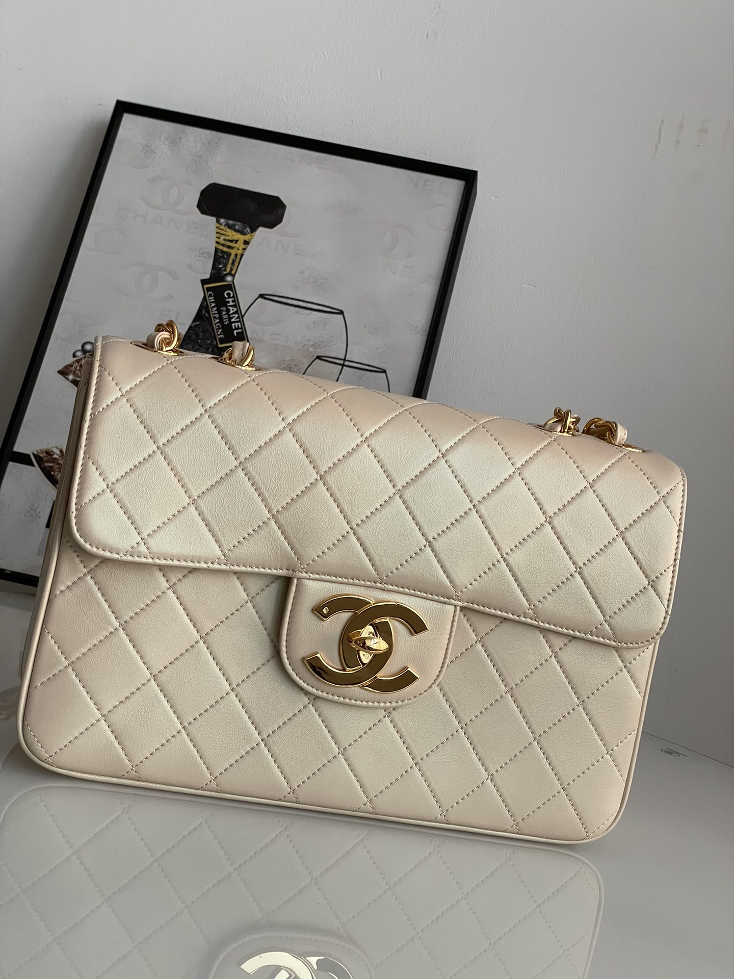 Chanel Classic Flap Bag Pochette Borse Crossbody & Borse a Tracolla Colore albicocca Donne Hardware oro Pelle di pecora Catene