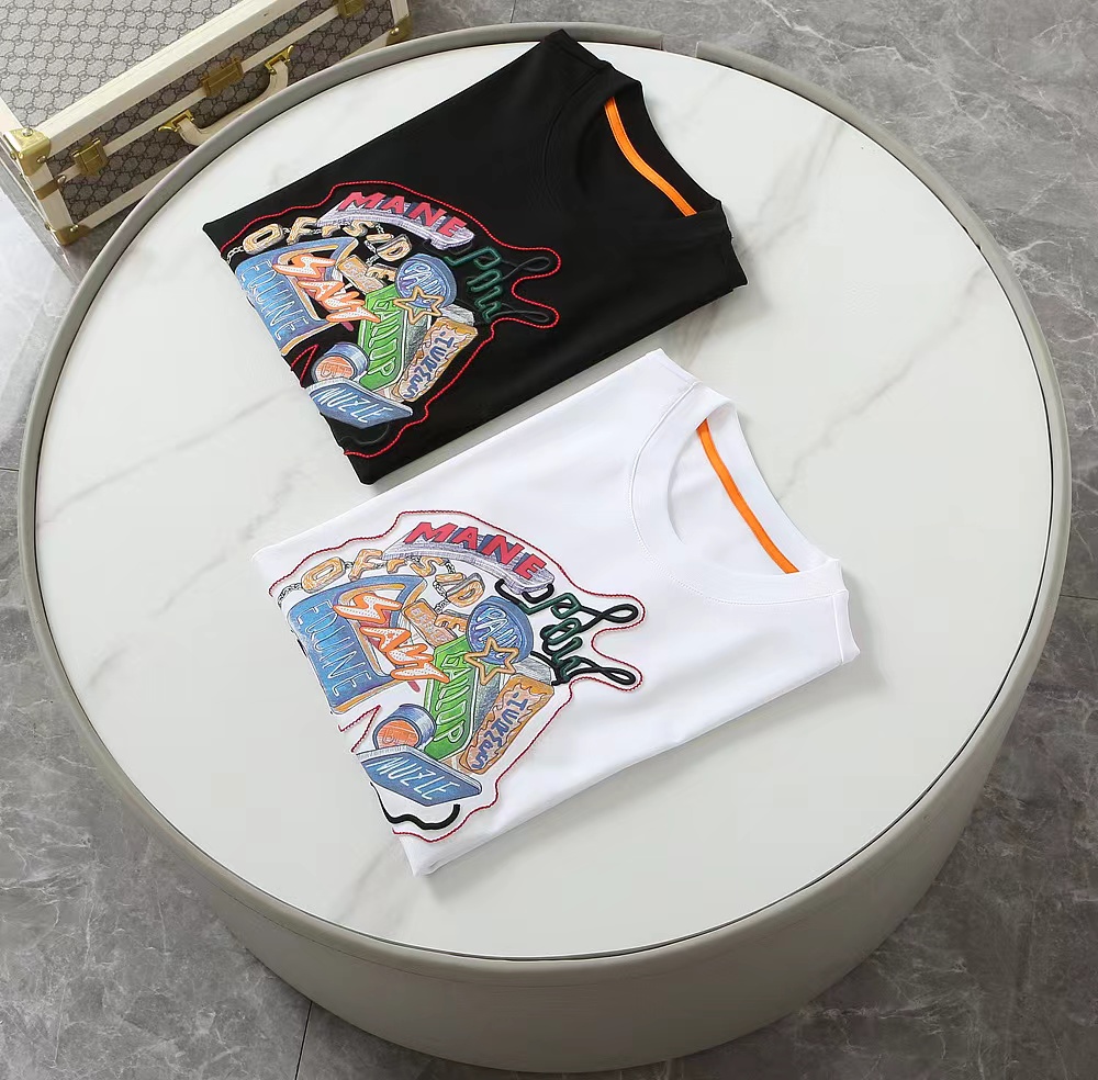 Sell Online Luxury Designer
 Hermes Cheap
 Clothing T-Shirt Black Doodle White Embroidery Men Cotton Mercerized Spring/Summer Collection Fashion Short Sleeve