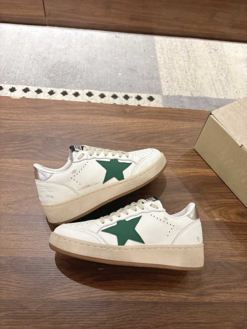 Golden Goose Ball Star Leather Sneakers - Green Star Detail, Elevated Style 1 Golden Goose Ball Star Leather Sneakers - Green Star Detail, Elevated Style