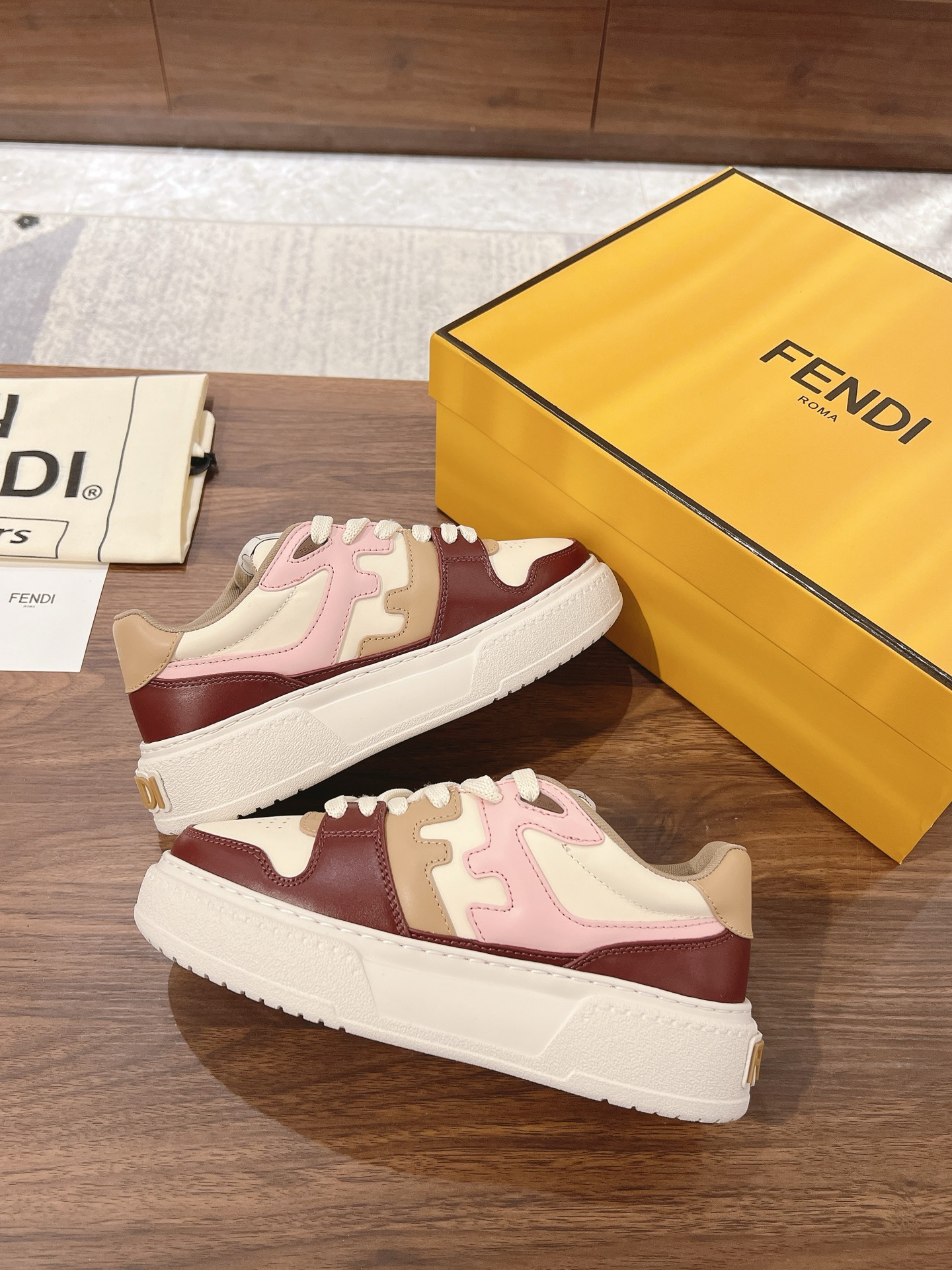 Fendi Pink and Burgundy Low Top Sneakers