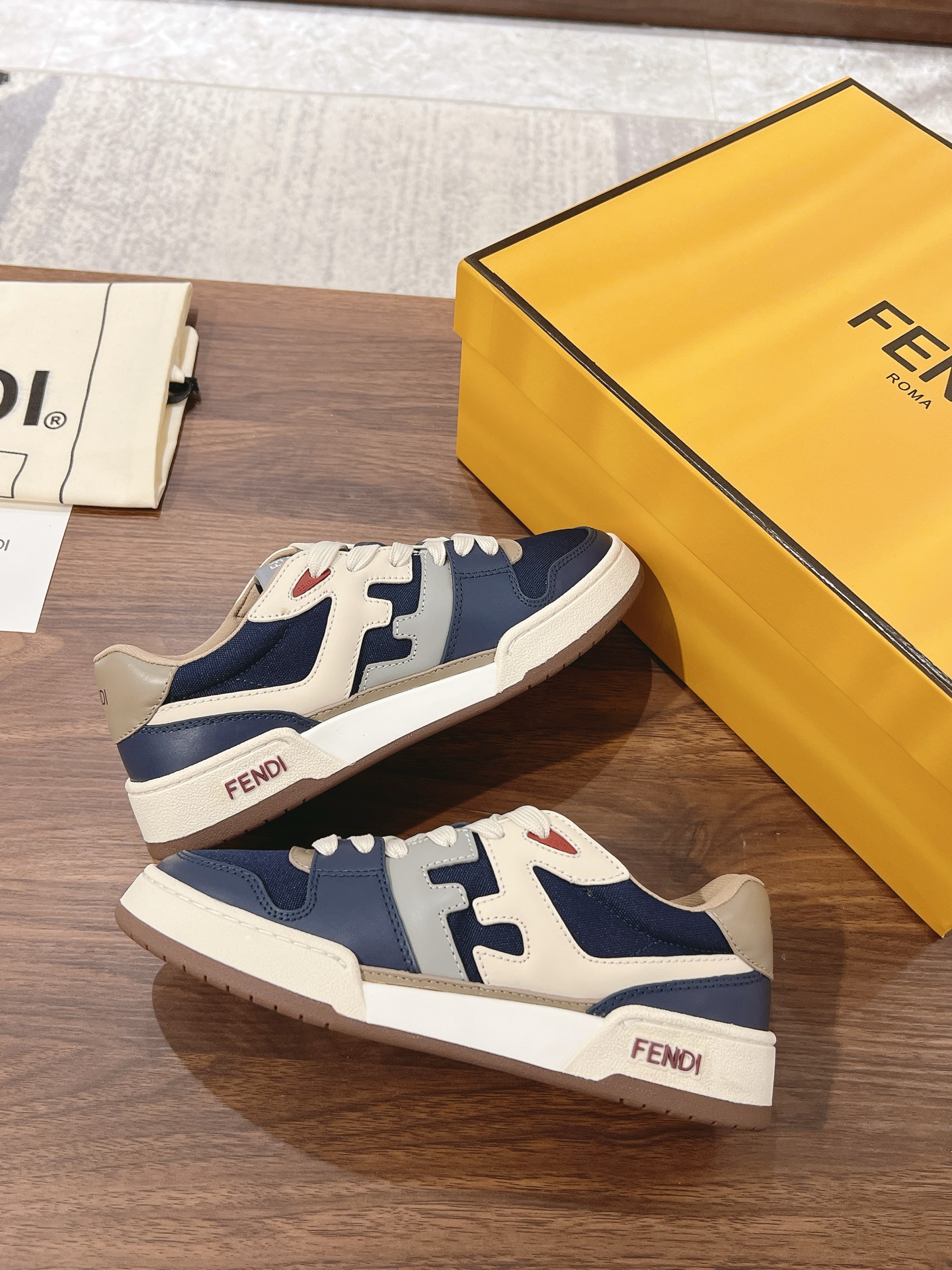Fendi Navy and White Logo Sneakers