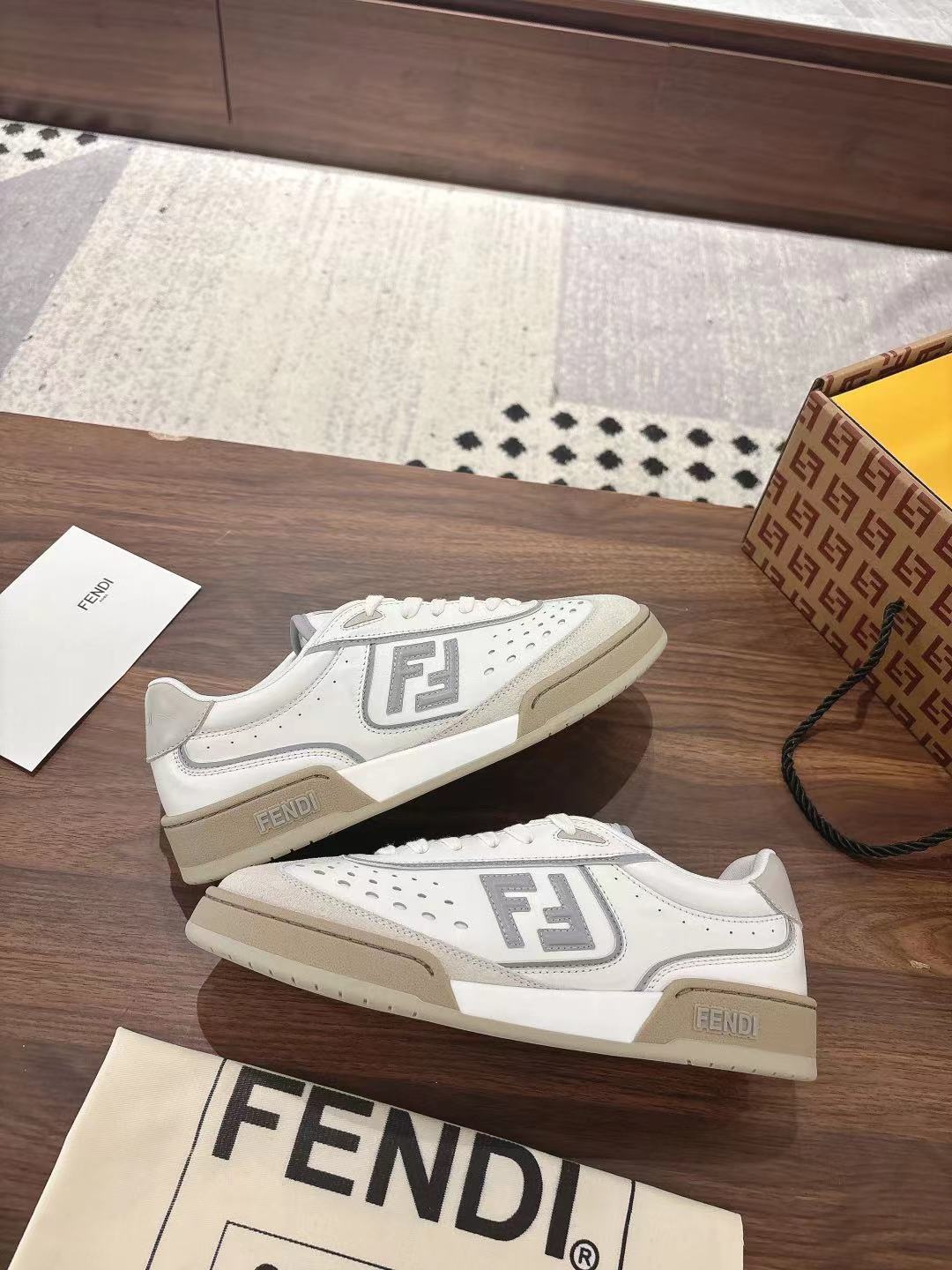 Fendi White FF Low Top Sneakers