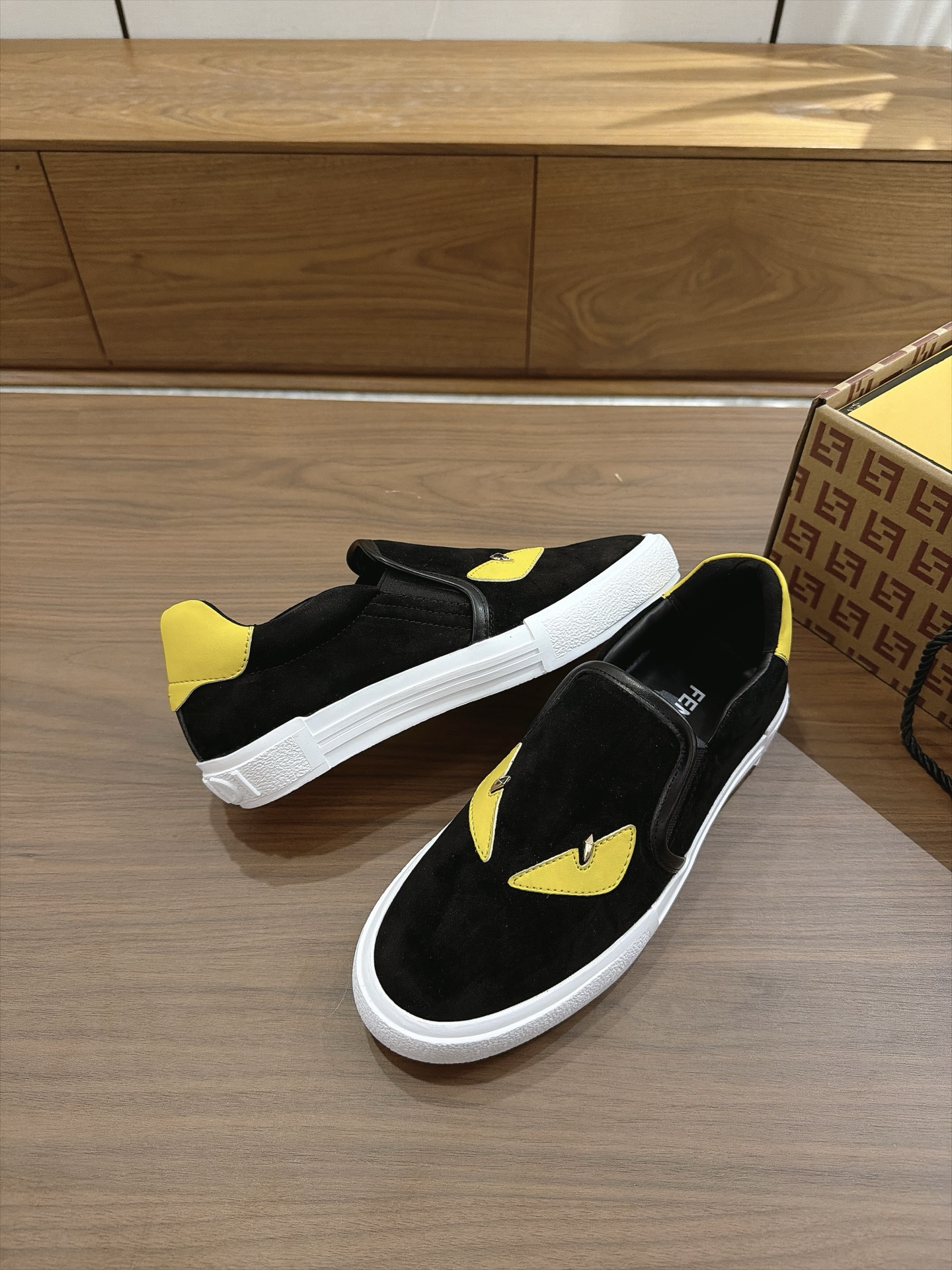 Fendi Black Monster Eye Slip On Sneakers