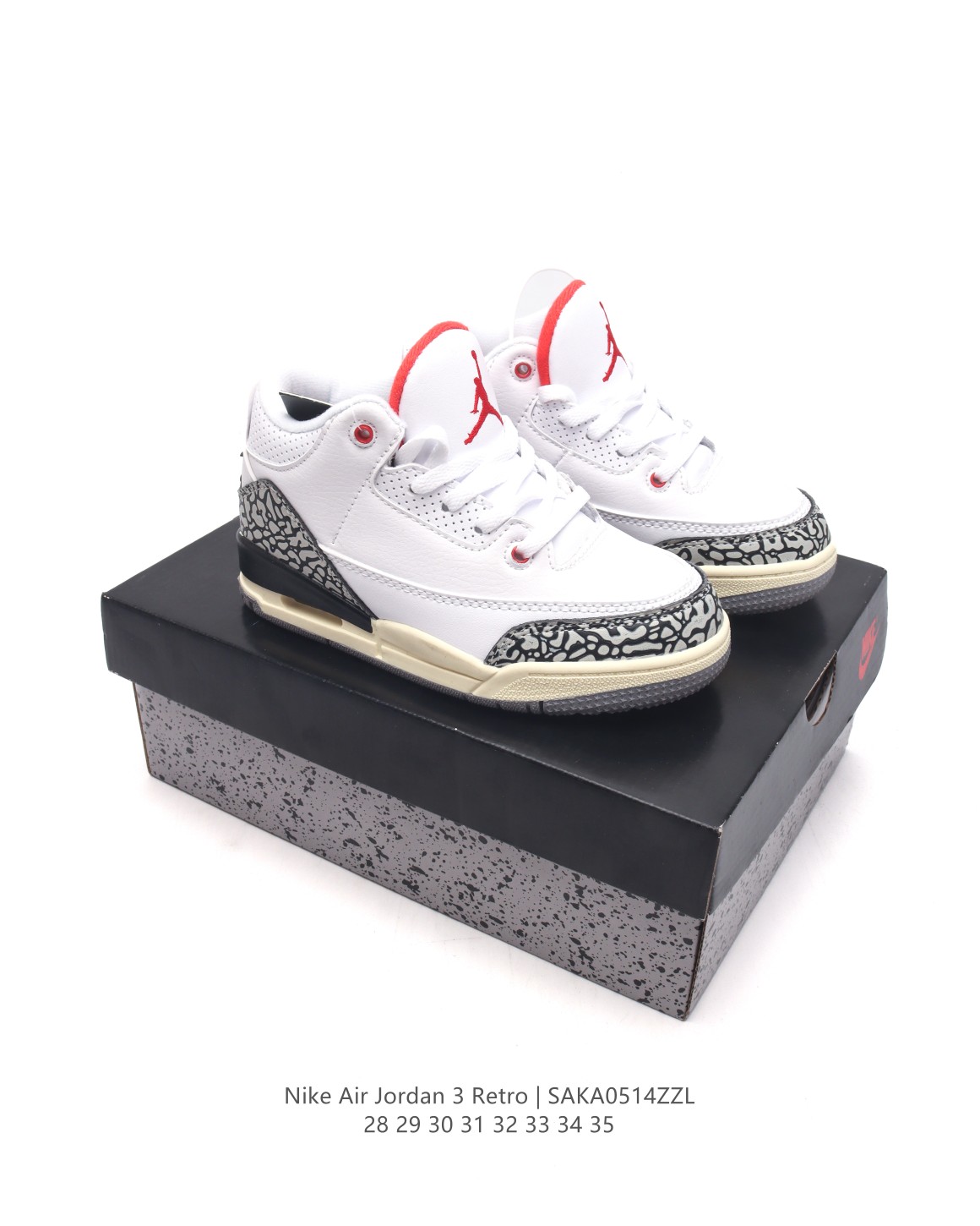 图片[2]-🈴 【童鞋耐克 乔丹 AJ3 耐克 Nike Air Jordan 3 Retro SE 乔3 复刻篮球鞋 乔丹3代 三代 儿童运动鞋。作为 AJ 系列中广受认可的运动鞋之一，搭载与 1988 元年款类似的轻盈可视缓震配置。经典细节和材料，纪念成就不凡的传奇鞋款。鞋面采用织物、皮革与合成材质组合设计，经久耐穿，营造出众结构化支撑，后跟搭载 Nike Air 缓震配置，缔造轻盈回弹的舒适脚感，橡胶外底提供强劲抓地力，可驾驭多种地面。 类型：儿童鞋 货号：FN0344-901 尺码：28-35-选品中心