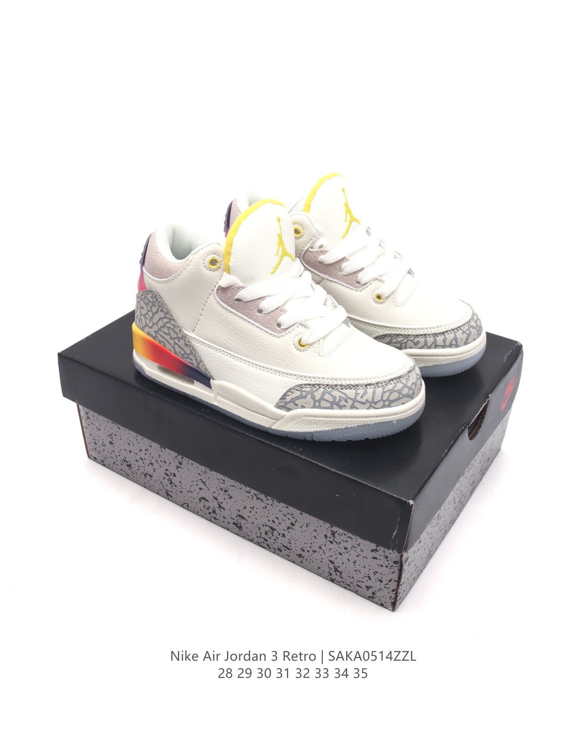 图片[4]-🈴 【童鞋耐克 乔丹 AJ3 耐克 Nike Air Jordan 3 Retro SE 乔3 复刻篮球鞋 乔丹3代 三代 儿童运动鞋。作为 AJ 系列中广受认可的运动鞋之一，搭载与 1988 元年款类似的轻盈可视缓震配置。经典细节和材料，纪念成就不凡的传奇鞋款。鞋面采用织物、皮革与合成材质组合设计，经久耐穿，营造出众结构化支撑，后跟搭载 Nike Air 缓震配置，缔造轻盈回弹的舒适脚感，橡胶外底提供强劲抓地力，可驾驭多种地面。 类型：儿童鞋 货号：FN0344-901 尺码：28-35-选品中心