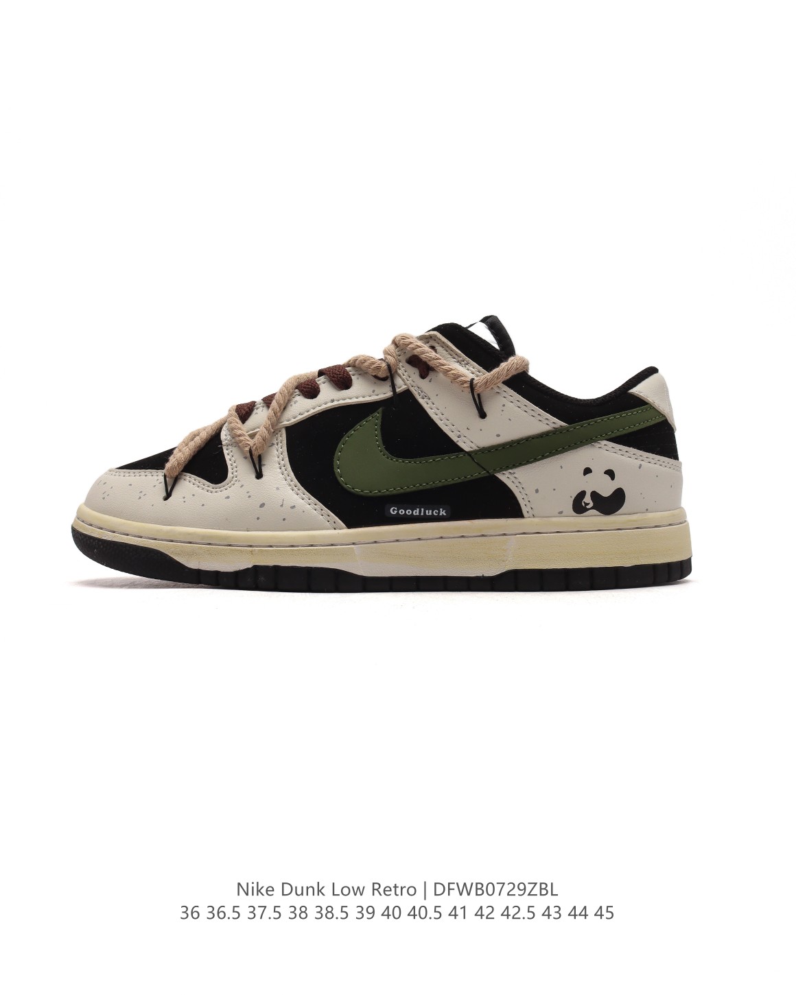 🈴💰190
耐克 Nike Dunk Low Retro 运动鞋复古板鞋 双鞋带 解构绑带，作为 80 年代经典篮球鞋款，起初专为硬木球场打造，后来成为席卷街头的时尚标杆，现以经典细节和复古篮球风范再次归来。皮革与合成材质组合鞋面，经久耐穿，柔软非凡。泡绵中底，缔造轻盈回弹的缓震效果，橡胶外底搭配圆形支点设计，铸就非凡抓地力，尽显经典风范。从篮板到滑板，Nike Dunk 的影响力毋庸置疑。尽管 1985 年以篮球鞋形式亮相，但其平整而具有抓附力的鞋底闯入了滑板运动员的视野，堪称滑板鞋的理想之选。几十年来，Dunk 不断直击全球各地滑板手的灵魂，推出不计其数的配色方案，追求创造力和功能性兼得的理想境界，彰显亚文化风采。

类型：男女鞋
货号：DD1391-100
尺码:   36 36.5 37.5 38 38.5 39 40 40.5 41 42 42.5 43 44 45
编码：DFWB0729ZBL