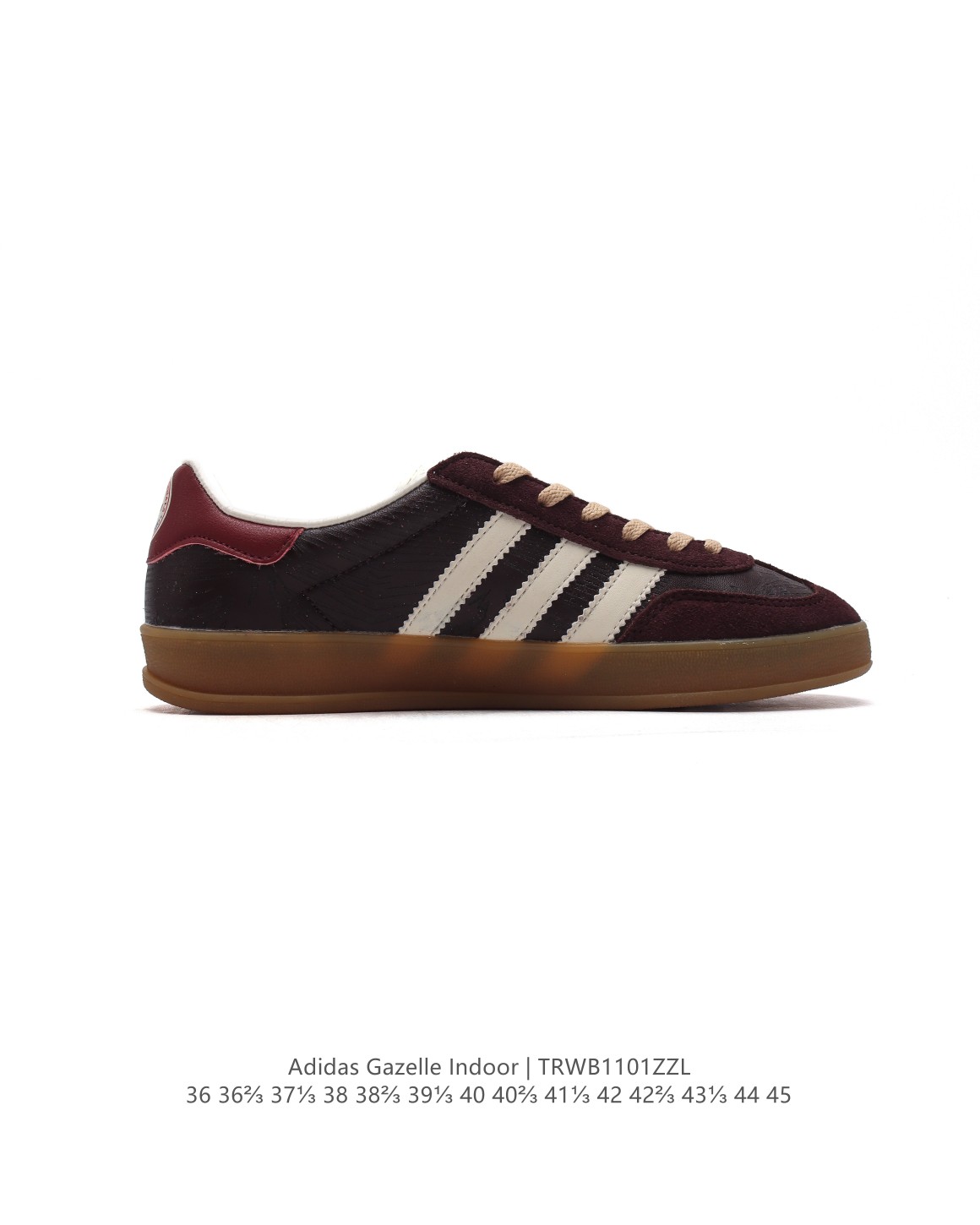 💰150
阿迪达斯 Adidas Originals Gazelle Indoor复古三叶草防滑透明橡胶板鞋经典运动鞋。这款经典鞋,忠于原版设计,缀撞色三条纹和鞋跟饰片。采用柔软皮鞋面,穿着舒适,搭配生胶外底,风格复古。用不同材料制作这款修长复古的从1970年代开始就很受欢迎的网球鞋。Gazelle Indoor拥有包边更宽的T字型鞋头，Gazelle开始将皮革材质引入训练鞋设计之中，从而减轻了运动员双脚的负担。当年这一改动也是为了更好的保护运动员的前掌，以及Gucci x Adidas Gazelle 系列就是以该鞋型为蓝本打造。• 常规型剪裁• 系带设计• 皮革鞋面• 织物衬里；生胶全包大底• 舒适OrthoLite®鞋垫• 脚感舒适。  

货号：IG1643
码数：36-45含半码
编码：TRWB1101ZZL