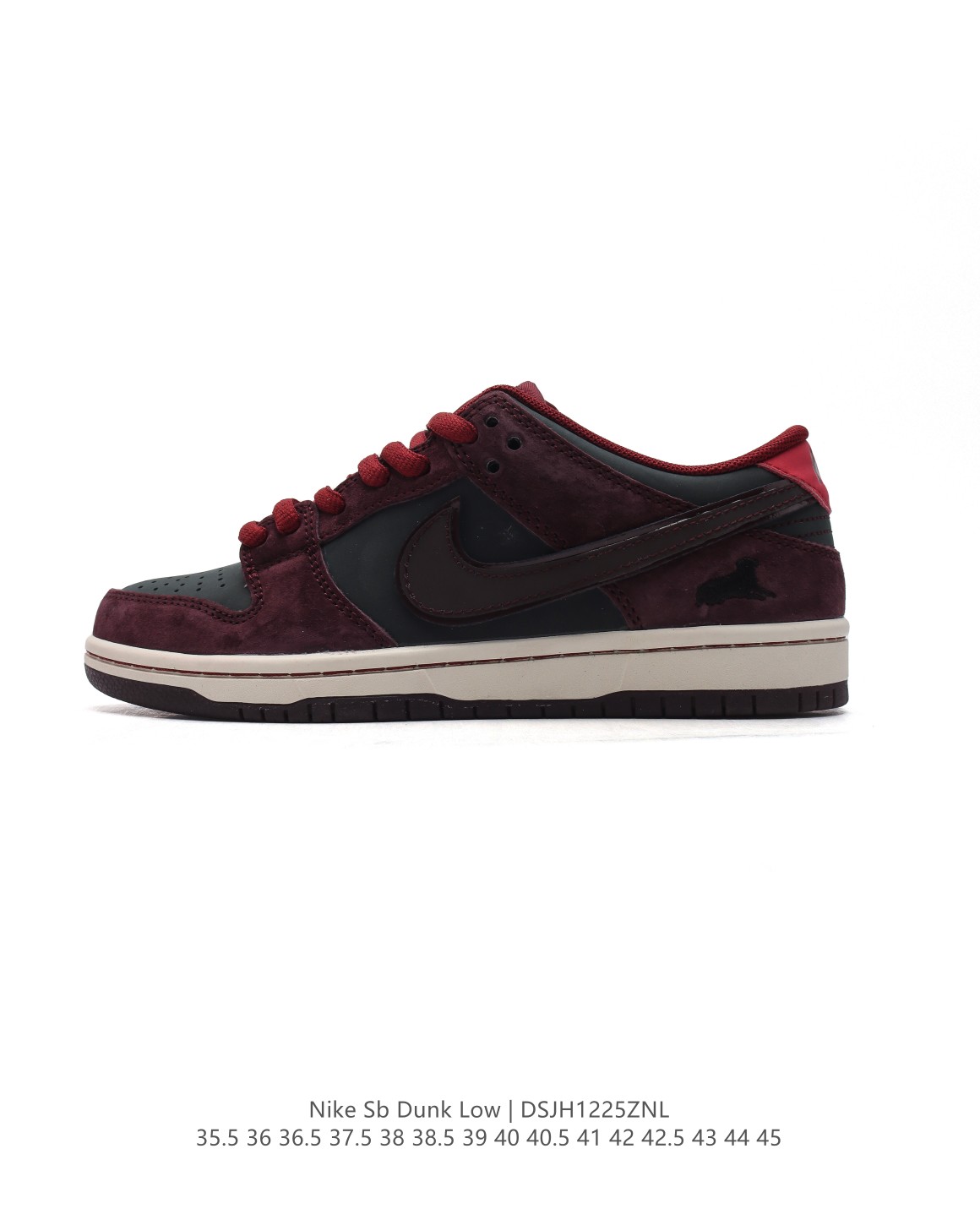 💰150 波尔多FZ1289-200 【公司级】耐克 Nike Dunk Low Retro 运动鞋复古板鞋。作为 80 年代经典篮球鞋款，起初专为硬木球场打造，后来成为席卷街头的时尚标杆，现以经典细节和复古篮球风范再次归来。皮革帆布材质鞋面，经久耐穿，柔软非凡。泡绵中底，缔造轻盈回弹的缓震效果，橡胶外底搭配圆形支点设计，铸就非凡抓地力，尽显经典风范。从篮板到滑板，Nike Dunk 的影响力毋庸置疑。尽管 1985 年以篮球鞋形式亮相，但其平整而具有抓附力的鞋底闯入了滑板运动员的视野，堪称滑板鞋的理想之选。几十年来，Dunk 不断直击全球各地滑板手的灵魂，推出不计其数的配色方案，追求创造力和功能性兼得的理想境界，彰显亚文化风采。 码数：35.5-46含半码 编码：DSJH1225ZNL