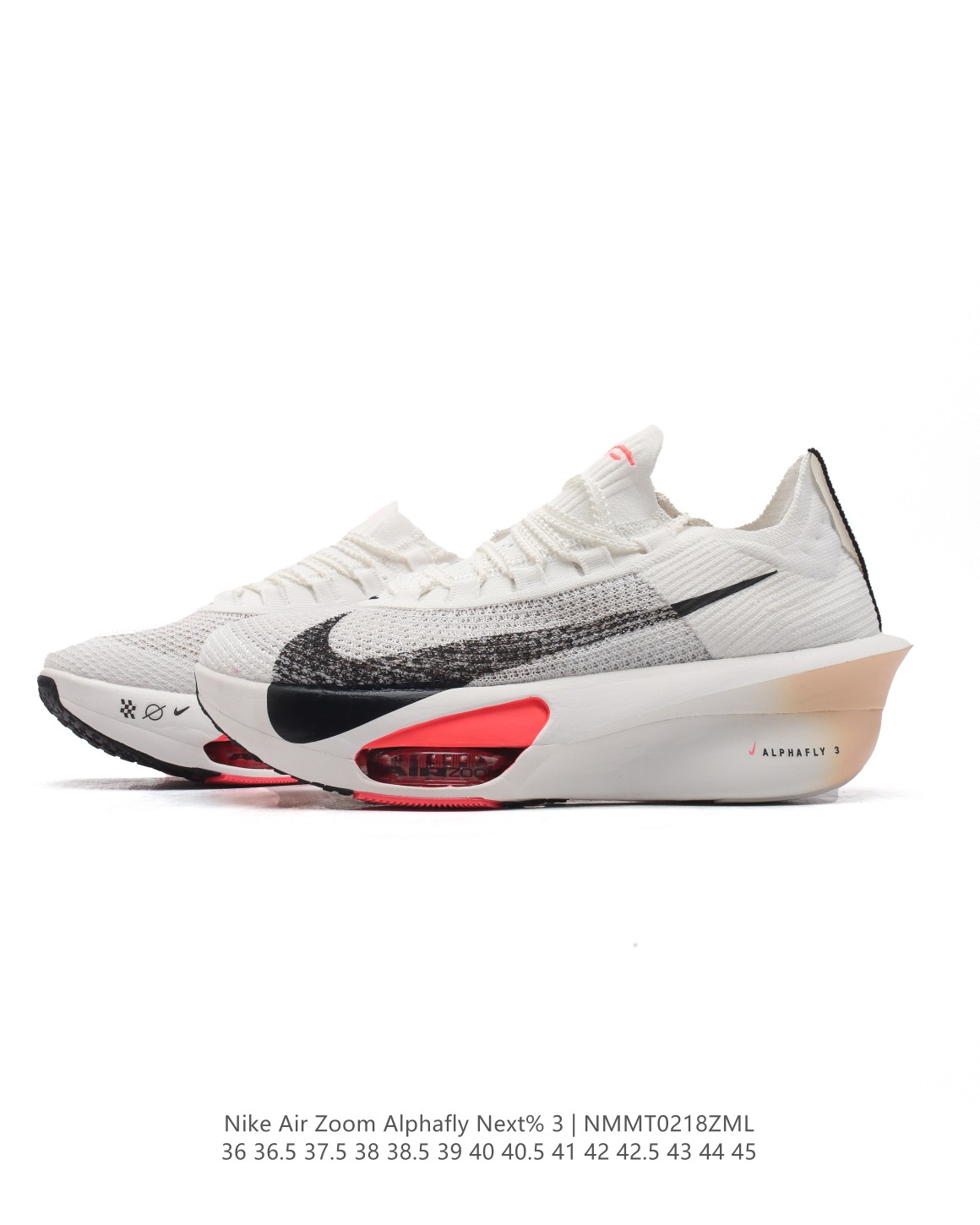 💰210
公司级 耐克 Nike Air Zoom Alphafly NEXT% 3代 马拉松三代 原标原盒真碳纤维 真Zoom X 气垫‼正确版型！鞋面采用更轻质更透气的 Atomknit 材质打造 外侧的大歪勾和前低后高的鞋帮都带来更强的速度感！鞋底前掌加入两块 Zoom 气垫，搭配 ZoomX 带来更加强烈的回弹性。空气动力学造型则依然保留。前掌采用镂空设计，让鞋底的碳板配置得以可视化 造型更具未来感。

类型：男女鞋
货号：FD8311-103
码数：36 36.5 37.5 38 38.5 39 40 40.5 41 42 42.5 43 44 45
编码：NMMT0218ZML