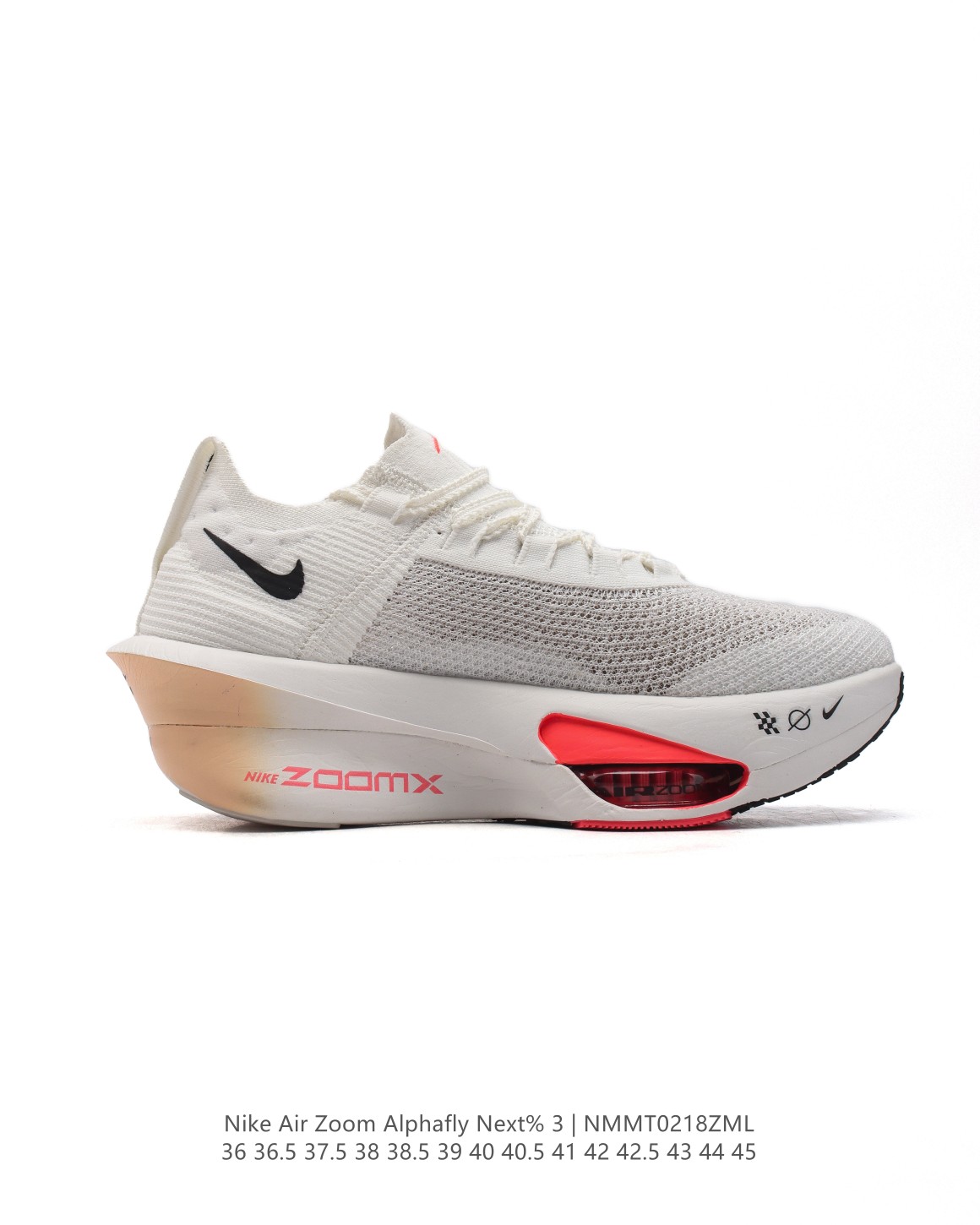 💰210
公司级 耐克 Nike Air Zoom Alphafly NEXT% 3代 马拉松三代 原标原盒真碳纤维 真Zoom X 气垫‼正确版型！鞋面采用更轻质更透气的 Atomknit 材质打造 外侧的大歪勾和前低后高的鞋帮都带来更强的速度感！鞋底前掌加入两块 Zoom 气垫，搭配 ZoomX 带来更加强烈的回弹性。空气动力学造型则依然保留。前掌采用镂空设计，让鞋底的碳板配置得以可视化 造型更具未来感。

类型：男女鞋
货号：FD8311-103
码数：36 36.5 37.5 38 38.5 39 40 40.5 41 42 42.5 43 44 45
编码：NMMT0218ZML