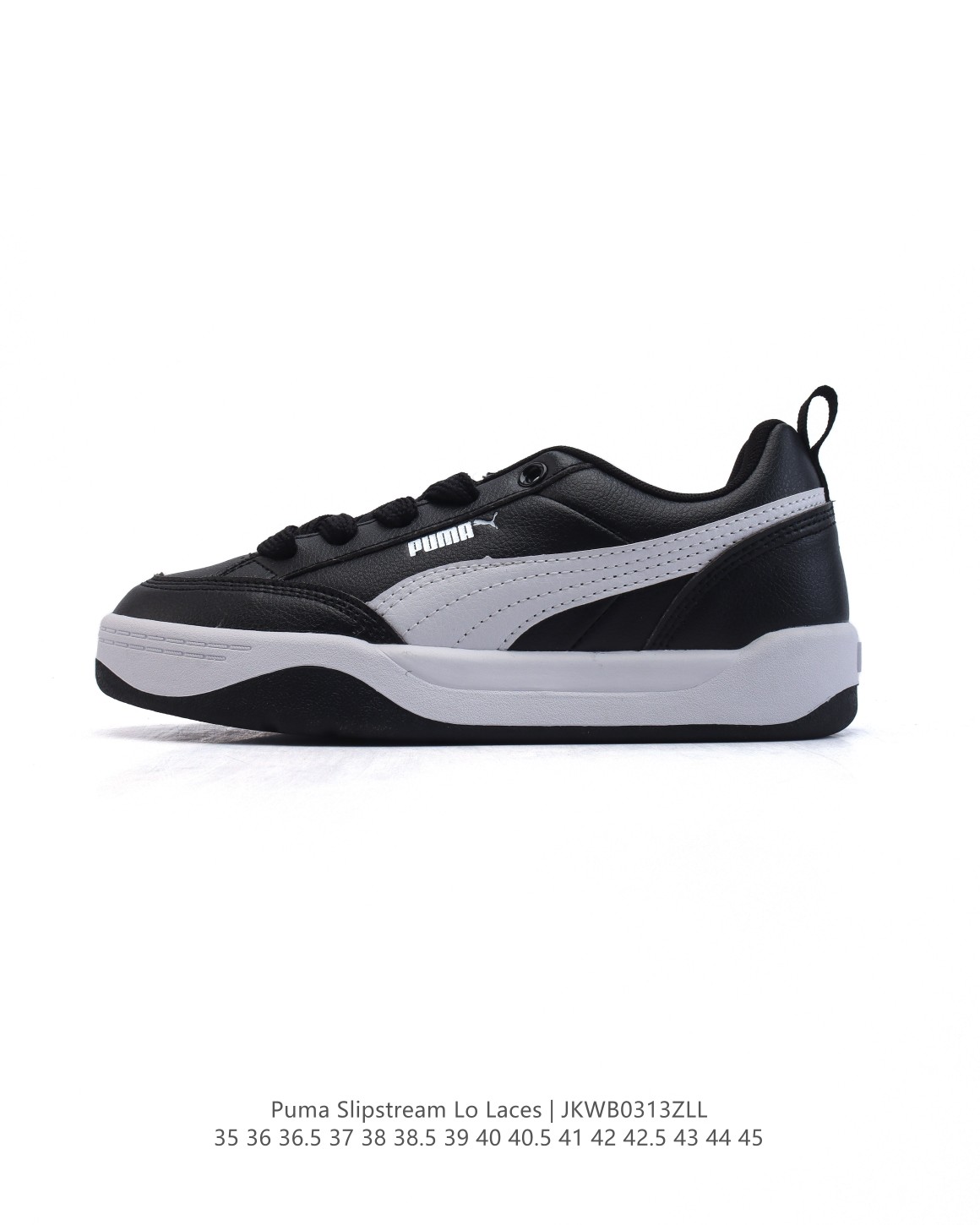 💰100
彪马(PUMA)彪马跑步鞋 历久弥新的复古感，Puma Slipstream Laces 低帮耐磨新款 厚底增高皮面运动休闲板鞋。全新款 Slipstream Laces，采用不同颜色皮革的拼接，视觉层次感相当丰富，配合轻微氧化的缝线大底和扁宽的粗鞋带，历久弥新的复古感呼之欲出，鞋帮侧面缀有 Slipstream 字样和 Puma 小 Logo，细节亦十分到位。

类型：男女鞋
货号：374764
尺码：35-45含半码
编码：JKWB0313ZLL