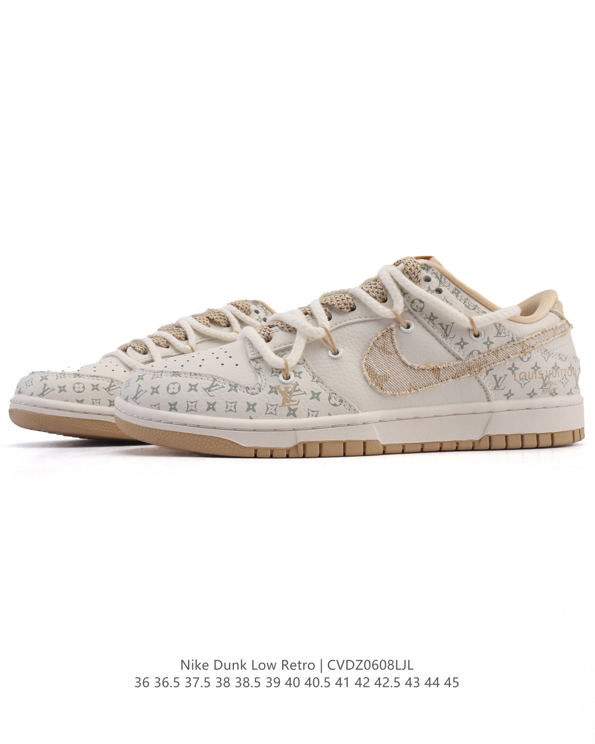 💰120
【特价🔥】耐克Nike Dunk Low 板鞋 SB系列经典百搭休闲运动板鞋 路易威登联名 解构绑带 双鞋带 2025年新款  蛇年限定。加厚鞋舌的填充，使舒适性大大提升，同时也更方便穿脱中底部分则加入了脚感柔软舒适ZoomAir气垫，有效吸收滑板等极限运动在落地时带来的冲击力，为街头运动者们提供更好的保护。

货号：XX9292
尺码：36 36.5 37.5 38 38.5 39 40 40.5 41 42 42.5 43 44 45
编码：CVDZ0608LJL