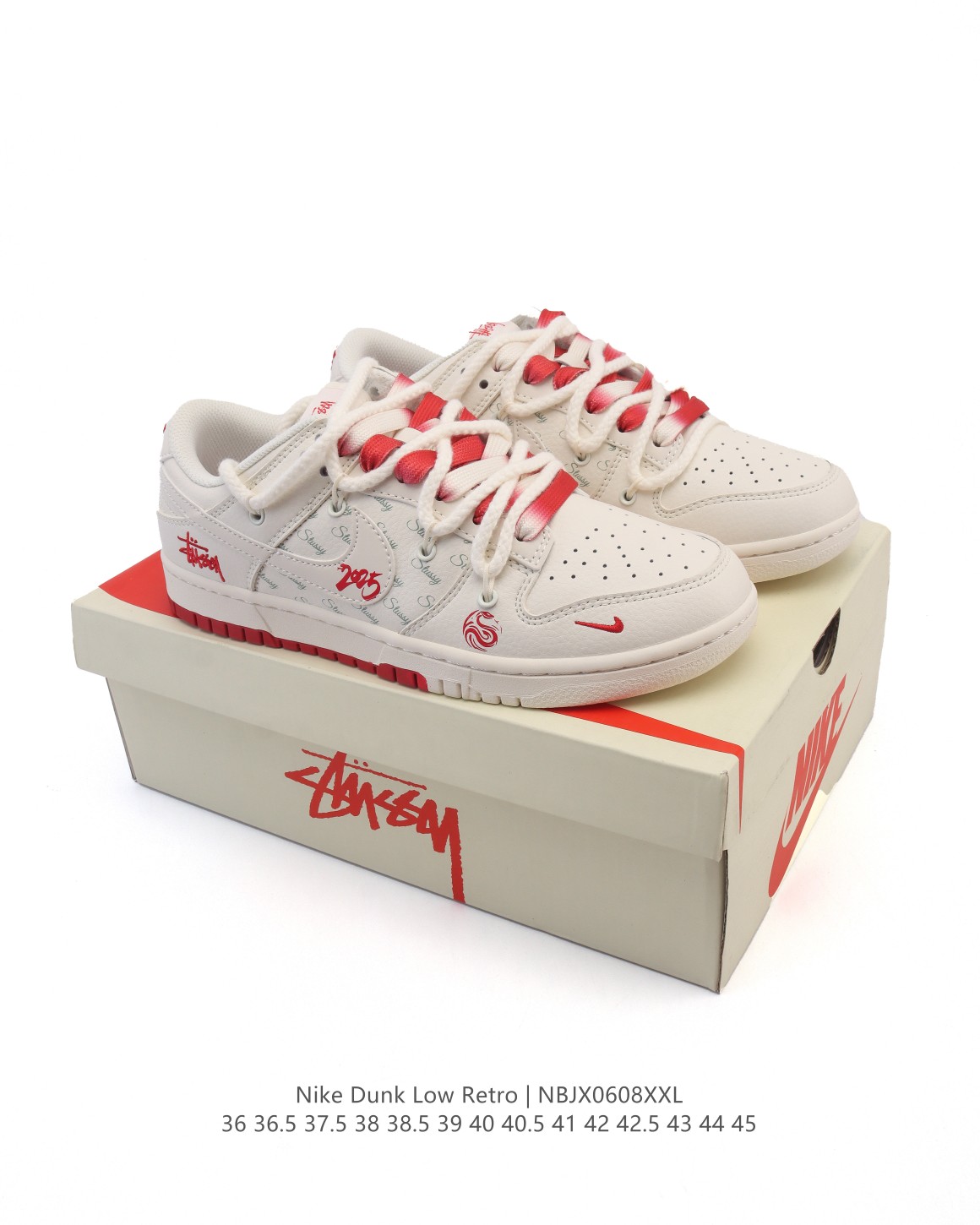 💰260
【公司级】耐克Nike Dunk Low 板鞋 SB系列经典百搭休闲运动板鞋 联名 解构绑带 双鞋带 2025年新款  蛇年限定。加厚鞋舌的填充，使舒适性大大提升，同时也更方便穿脱中底部分则加入了脚感柔软舒适ZoomAir气垫，有效吸收滑板等极限运动在落地时带来的冲击力，为街头运动者们提供更好的保护。

货号：SJ2068
尺码：36 36.5 37.5 38 38.5 39 40 40.5 41 42 42.5 43 44 45
编码：NBJX0608