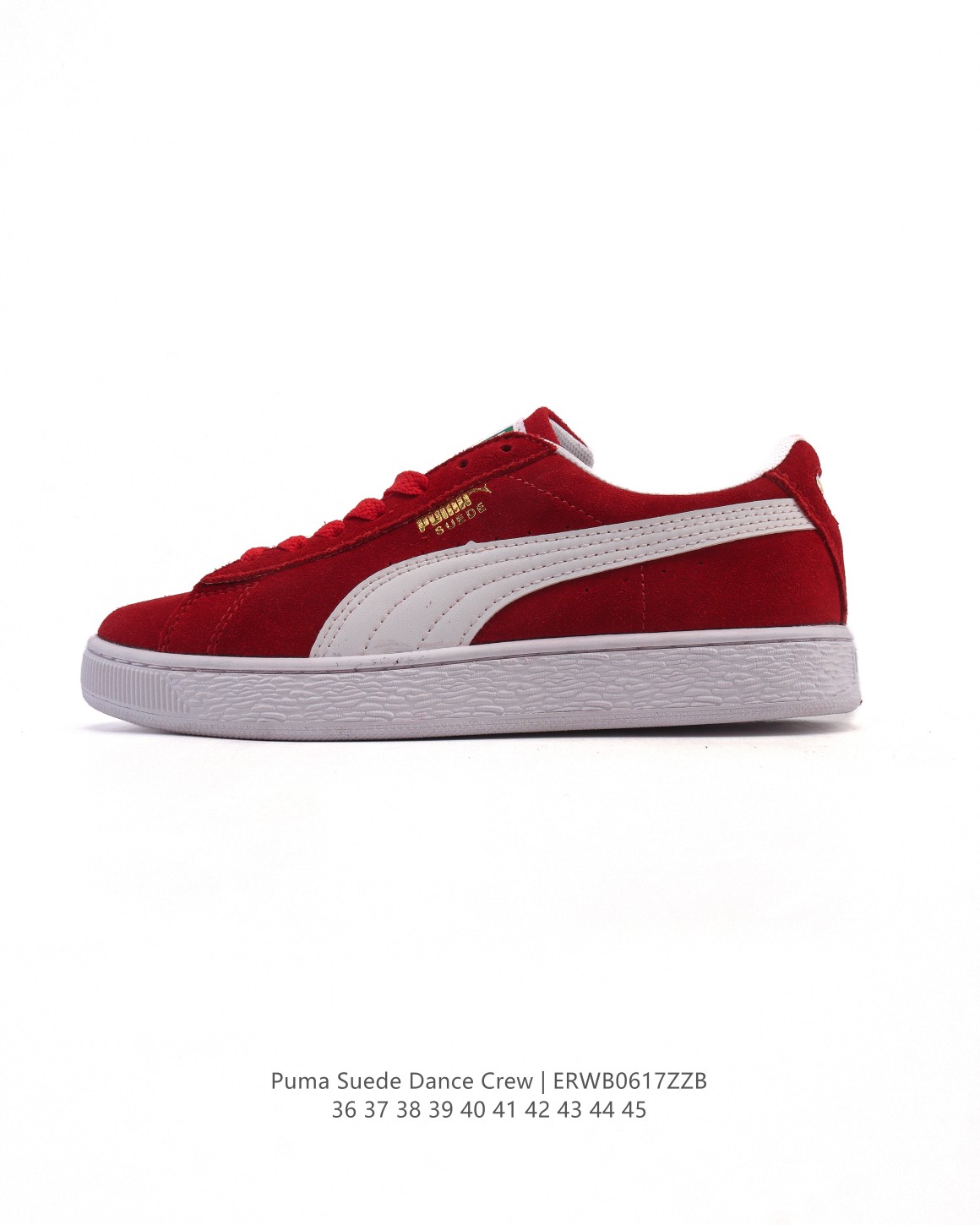 🈴💰155
PUMA彪马 秋季新款 男女板鞋SUEDE DANCE CREW运动鞋休闲鞋。柔软合成革面料易打理，舒适质感简约潮搭，美观有型。圆弧舒适鞋头，宽敞不挤脚，行走无压力，舒适一整天。PVC材质，纹理清晰，止滑耐磨，舒适行走每一步。舒适后跟，稳固后跟贴合脚部。柔软内里，柔软贴合不磨脚。

类型：男女鞋
货号：393872
尺码：36-45
编码：ERWB0617ZZB