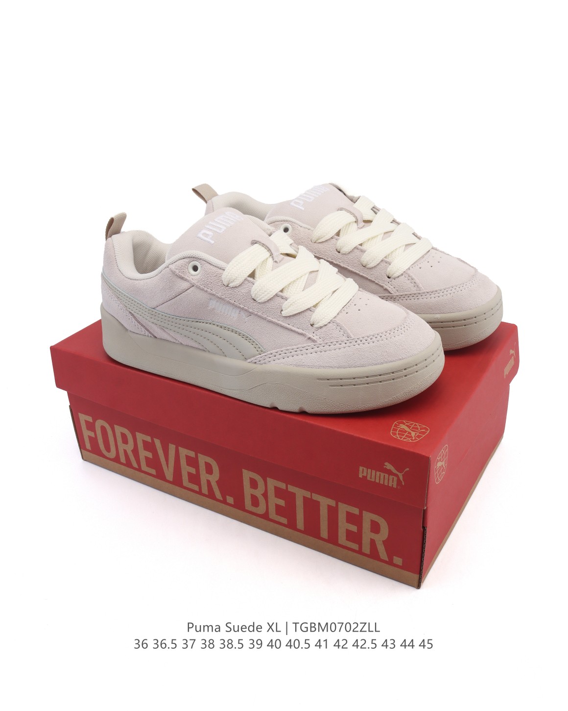 💰150版本
彪马（PUMA）休闲板鞋 Suede XL系列经典帆布厚底防滑耐磨舒适透气运动鞋 新年穿有型/时尚/穿搭/球鞋/穿搭/时尚/潮流/面包鞋/PUMA面包鞋，情侣必备！这款PUMA Suede XL面包鞋，以其宽大厚实的鞋型和复古潮流感吸引眼球。👟帆布材质，让鞋面质感柔软细腻，彰显高品质。👣 圆润饱满的鞋头设计，不仅保护脚趾，还增加了鞋子的立体感。👂 宽大的鞋舌，印有经典的PUMA标志或其他品牌标识🌀 与鞋面颜色相配的纯色鞋带，穿过金属或塑料质地的鞋眼，确保穿着舒适稳定。🛤️ 橡胶大底，质地坚韧，耐磨防滑，科学设计的鞋底纹路提供良好抓地力。💑 作为情侣款，鞋子设计注重男女通用风格，让情侣双方穿着时展现协调统一的视觉效果。

尺码：36-45含半码秀
编码：TGBM0702ZLL