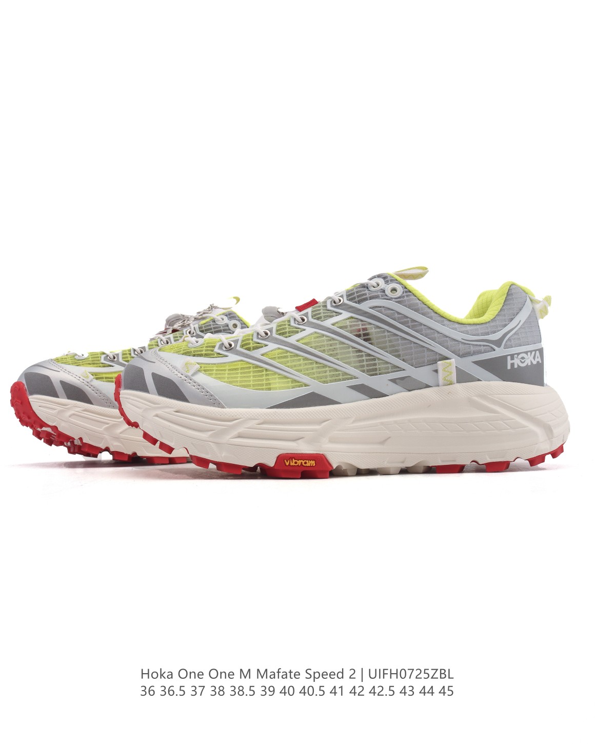 💰190
【公司级】玛法特二代 HOKA ONE ONE Mafate Speed 2 Low 轻量低帮户外越野跑鞋 户外山脉越野轻量运动跑鞋。鞋面用轻的无缝架构，鞋带用了弹性不易松脱的扁宽弹性鞋带，轻薄的TPU贴在透气的鞋面上。以阿尔卑斯山脉为主将亮色与蓝色调覆盖在这轮廓之上，前掌与中掌部分进行加宽，橡胶大底，EVA缓震鞋底用滚动平衡技术引导跑者自然步态。

类型：男女鞋
尺码：36-45含半码
编码：UIFH0725ZBL