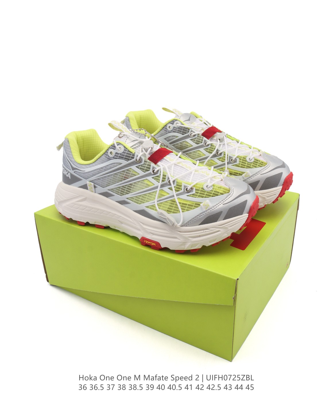 🈴💰190
【公司级】玛法特二代 HOKA ONE ONE Mafate Speed 2 Low 轻量低帮户外越野跑鞋 户外山脉越野轻量运动跑鞋。鞋面用轻的无缝架构，鞋带用了弹性不易松脱的扁宽弹性鞋带，轻薄的TPU贴在透气的鞋面上。以阿尔卑斯山脉为主将亮色与蓝色调覆盖在这轮廓之上，前掌与中掌部分进行加宽，橡胶大底，EVA缓震鞋底用滚动平衡技术引导跑者自然步态。

类型：男女鞋
尺码：36-45含半码
编码：UIFH0725ZBL