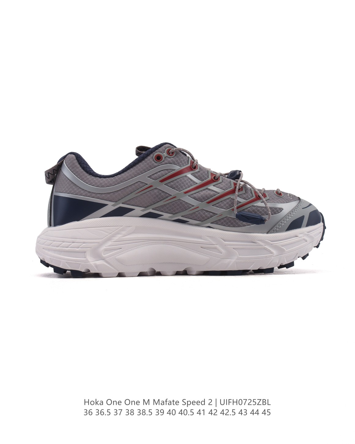 💰190
【公司级】玛法特二代 HOKA ONE ONE Mafate Speed 2 Low 轻量低帮户外越野跑鞋 户外山脉越野轻量运动跑鞋。鞋面用轻的无缝架构，鞋带用了弹性不易松脱的扁宽弹性鞋带，轻薄的TPU贴在透气的鞋面上。以阿尔卑斯山脉为主将亮色与蓝色调覆盖在这轮廓之上，前掌与中掌部分进行加宽，橡胶大底，EVA缓震鞋底用滚动平衡技术引导跑者自然步态。

类型：男女鞋
尺码：36-45含半码
编码：UIFH0725ZBL