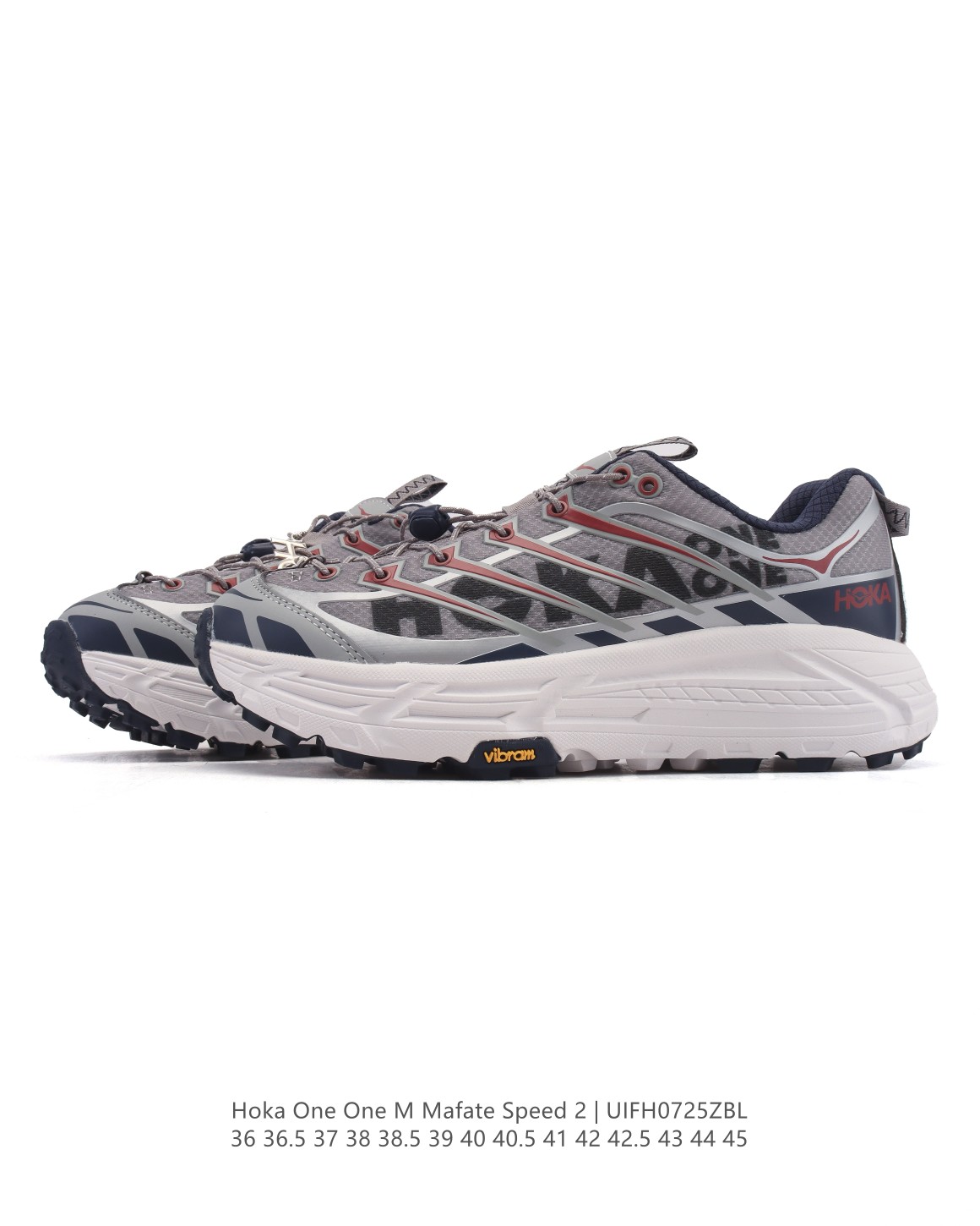 💰190
【公司级】玛法特二代 HOKA ONE ONE Mafate Speed 2 Low 轻量低帮户外越野跑鞋 户外山脉越野轻量运动跑鞋。鞋面用轻的无缝架构，鞋带用了弹性不易松脱的扁宽弹性鞋带，轻薄的TPU贴在透气的鞋面上。以阿尔卑斯山脉为主将亮色与蓝色调覆盖在这轮廓之上，前掌与中掌部分进行加宽，橡胶大底，EVA缓震鞋底用滚动平衡技术引导跑者自然步态。

类型：男女鞋
尺码：36-45含半码
编码：UIFH0725ZBL