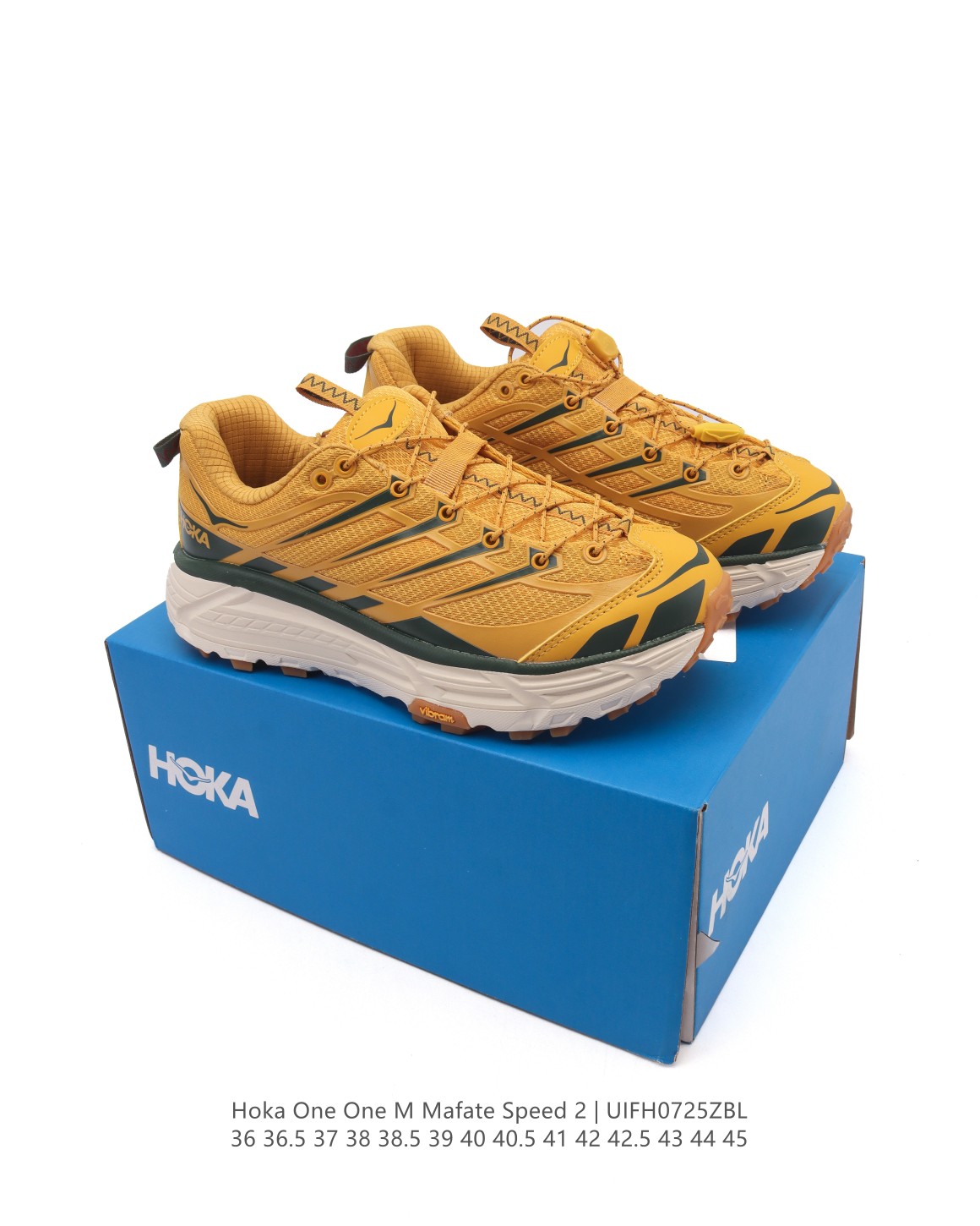 🈴💰190
【公司级】玛法特二代 HOKA ONE ONE Mafate Speed 2 Low 轻量低帮户外越野跑鞋 户外山脉越野轻量运动跑鞋。鞋面用轻的无缝架构，鞋带用了弹性不易松脱的扁宽弹性鞋带，轻薄的TPU贴在透气的鞋面上。以阿尔卑斯山脉为主将亮色与蓝色调覆盖在这轮廓之上，前掌与中掌部分进行加宽，橡胶大底，EVA缓震鞋底用滚动平衡技术引导跑者自然步态。

类型：男女鞋
尺码：36-45含半码
编码：UIFH0725ZBL