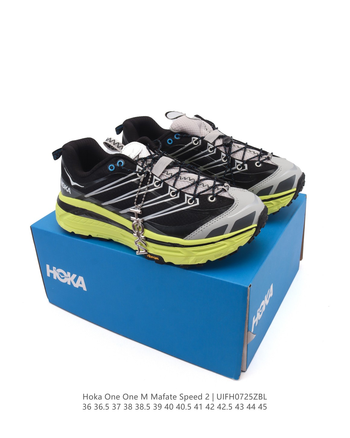 🈴💰190
【公司级】玛法特二代 HOKA ONE ONE Mafate Speed 2 Low 轻量低帮户外越野跑鞋 户外山脉越野轻量运动跑鞋。鞋面用轻的无缝架构，鞋带用了弹性不易松脱的扁宽弹性鞋带，轻薄的TPU贴在透气的鞋面上。以阿尔卑斯山脉为主将亮色与蓝色调覆盖在这轮廓之上，前掌与中掌部分进行加宽，橡胶大底，EVA缓震鞋底用滚动平衡技术引导跑者自然步态。

类型：男女鞋
尺码：36-45含半码
编码：UIFH0725ZBL