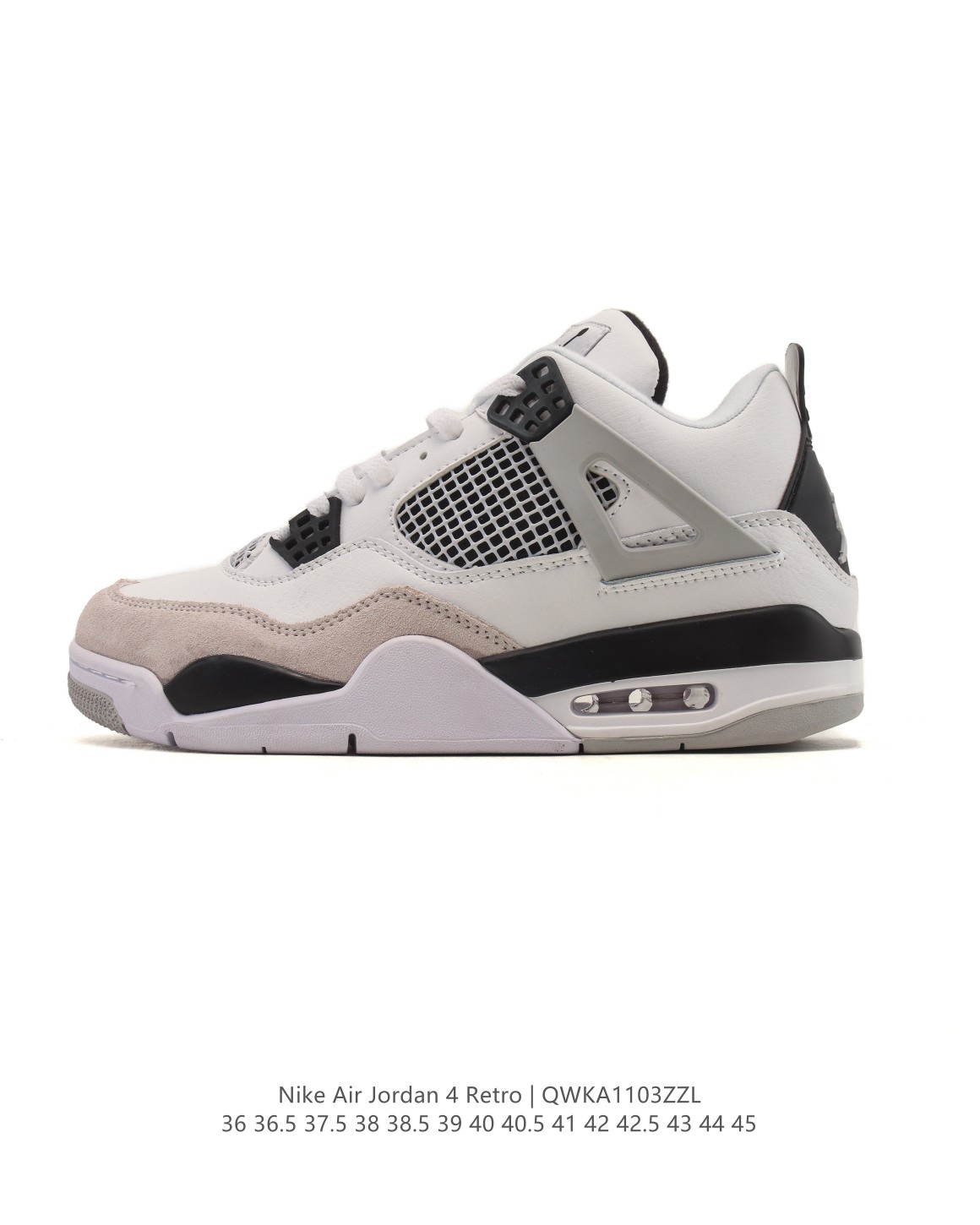 【头层皮】耐克 Nike Air Jordan 4 Retro OG迈克尔·乔丹AJ4代乔4 低帮复古休闲运动文化篮球鞋.秉承轻量化的速度型篮球鞋设计思想完成设计,降低重量的同时提升舒适度,中底延续前作使用了分离式后掌可视化 Air Sole气垫.鞋带孔和后跟鞋提以籃网为造型灵感,将篮球运动巧妙融入到鞋款的设计之中,使鞋身整体富有流动性、节奏感和优雅气质. 类型:男女鞋 货号:HF4840 含半码 编码:QWKA1103ZZL
