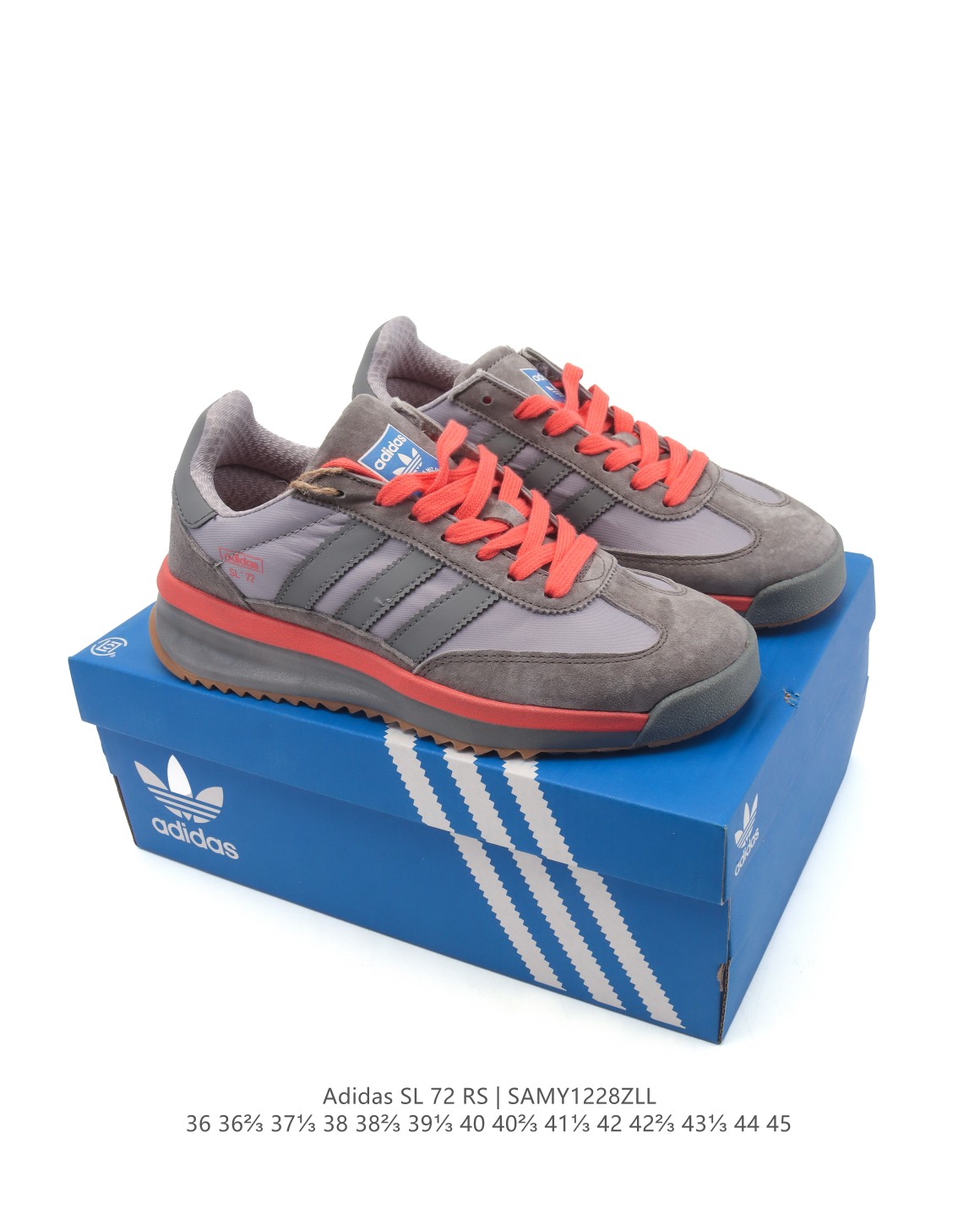 🈴💰100
阿迪达斯 ADIDAS SL 72 运动跑步鞋，全新设计灵感源自于上世纪 70 年代的经典款 aidas SL 72。这次联手adidas Maker's Lab 携手日本鞋履修理店RECOUTURE、艺术家 Helen Kirkum三方共同设计打造。中底露出的部分 Boost 材质采用装扮，同时格外醒目。外底采用锯齿造型装扮，夸张的纹路设计巧妙的展现出经典天足人脸Logo。鞋身以环扣形式代替传统鞋带从孔，贯彻鞋面多层设计概念。整双鞋底以全掌Boost缓震科技，宽大中底设计一直延伸出鞋面，明显看出鞋面与中底之间的空隙。

尺码:  36-45含半码
编码:  SAMY1228ZLL