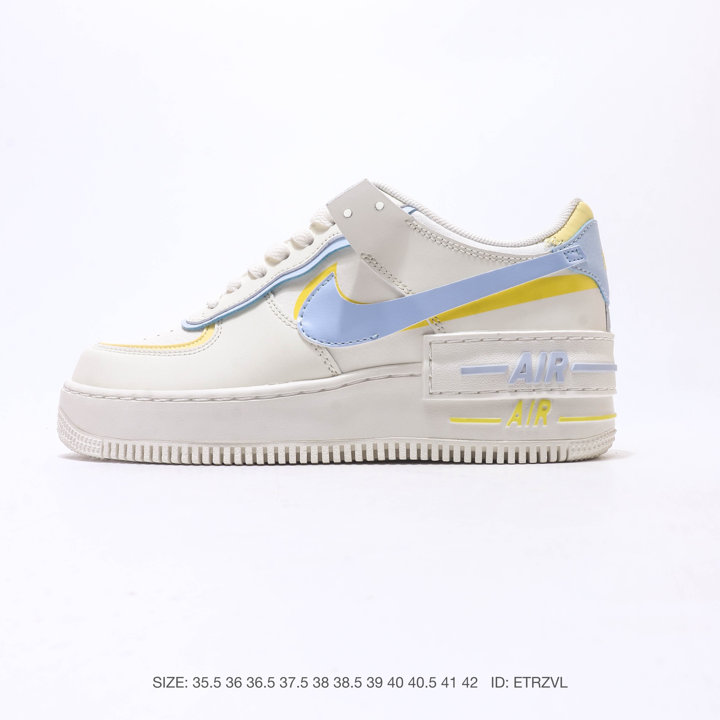 NIKE 耐克低帮板鞋 空军一号 AF1马卡龙 af1厚底增高百搭运动板鞋 Nike Air Force 1 “Shadow” 造型设计上与 Sacai x Nike 系列颇为相似,带有浓厚解构风格,侧身 Swoosh 采用叠加的形式呈现,同时后跟也将标志性 “AIR” 字样叠加,整体表现极为个性. 货号:DZ1847-106 ID: ETRZVL