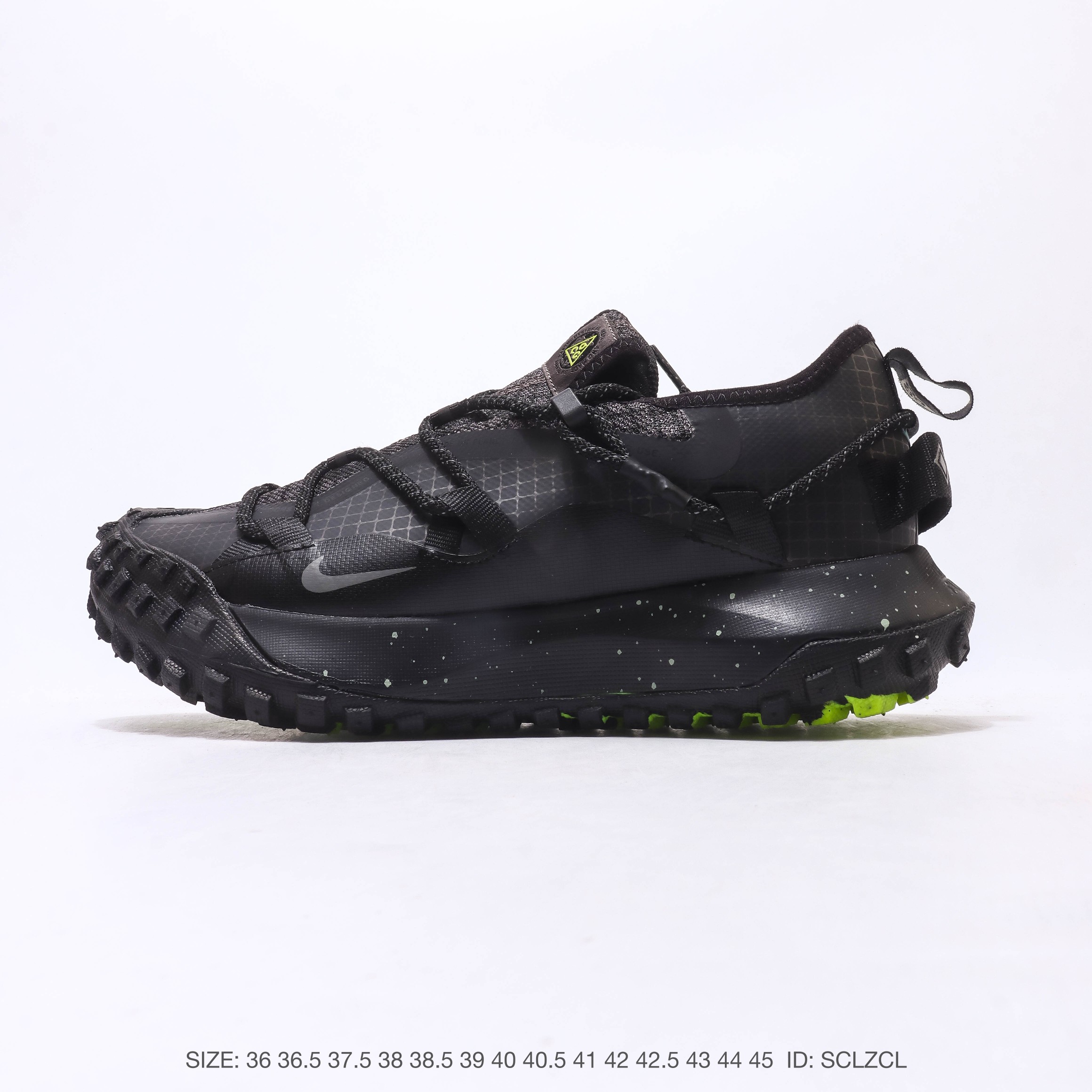 Nike ACG Mountain Fly Low GTX SE 运动鞋户外登山徒步鞋。采用匠心设计，打造耐穿迅疾风格，让你在沙漠、峡谷和深山中探险时也能像在城市一般轻松自在，从容应对多种挑战。鞋面采用 GORE-TEX 材料，质地轻盈、耐穿拒水，结合易于抽拉的系带系统，带来个性化穿着体验。粘性橡胶外底铸就适合攀岩的出众抓地力，柔软的 React 泡绵中底缔造非凡舒适感受，无论你是在城市健行，还是在野外攀岩，都能从容应对。 类型：男女鞋 货号：DA5424 SIZE：36 36.5 37.5 38 38.5 39 40 40.5 41 42 42.5 43 44 45 ID：SCLZCL image 1