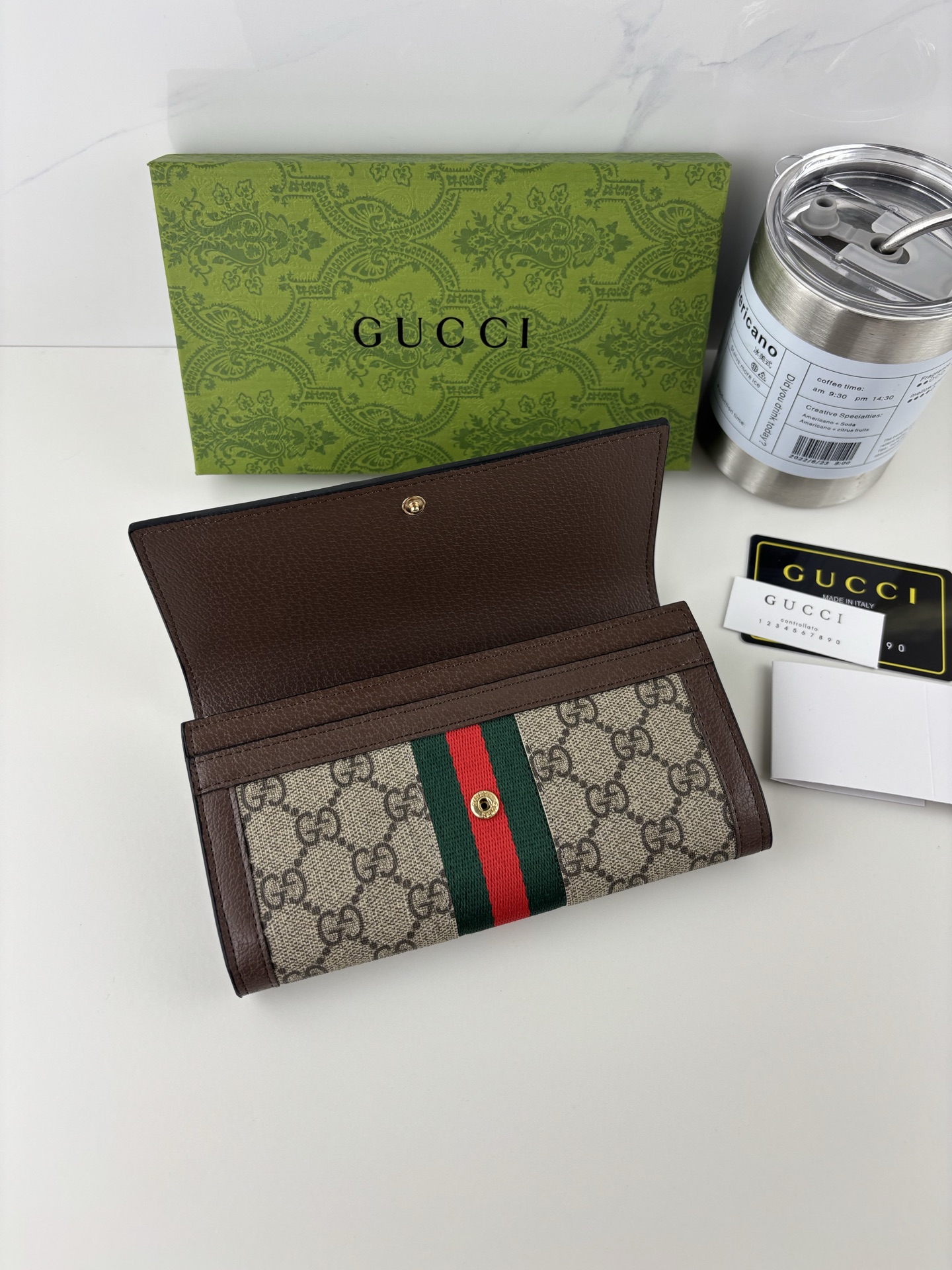 GUCCI Ophidiaシリーズ 二つ折り長財布 GG Supreme PVC製