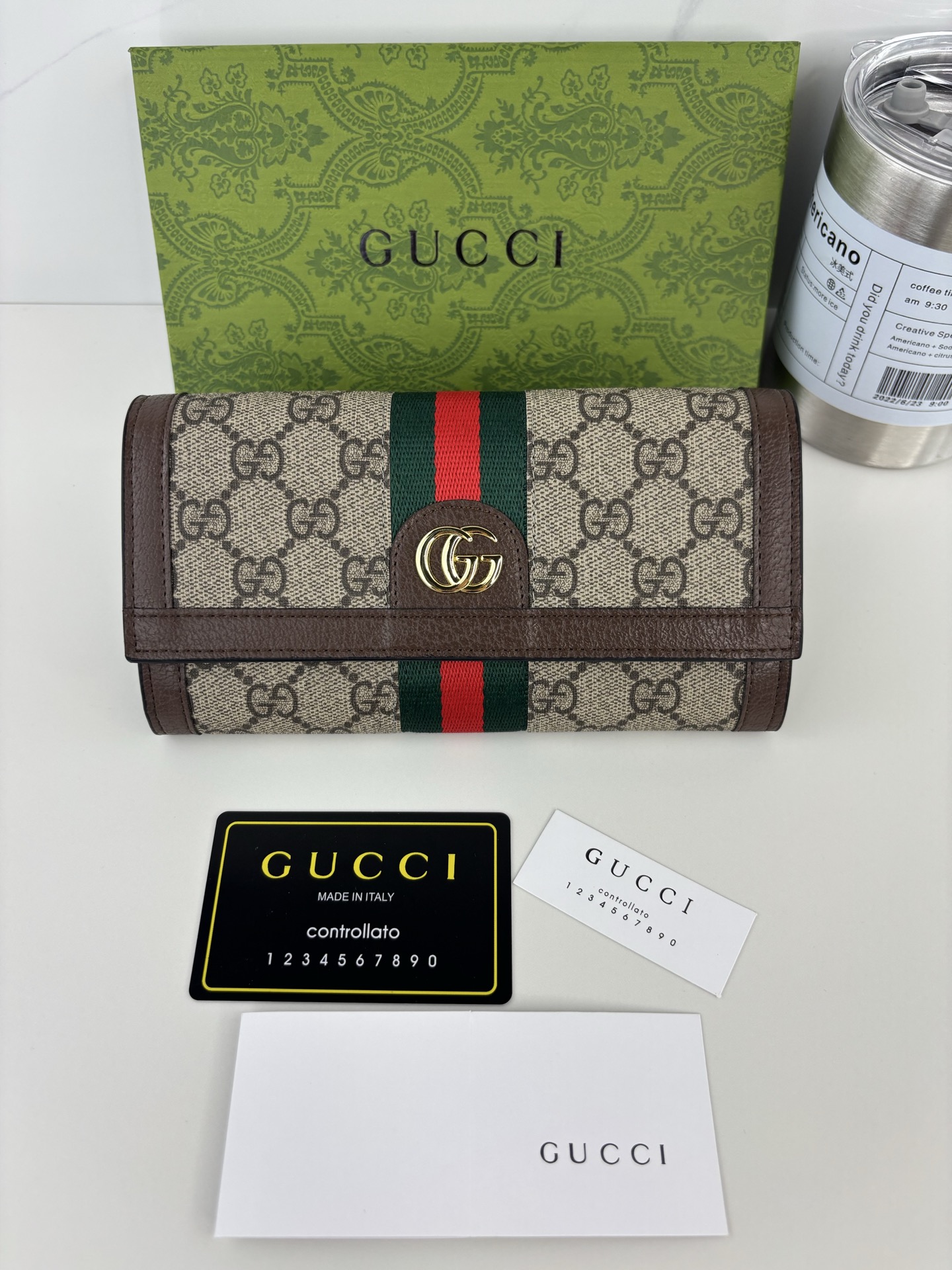 GUCCI Ophidiaシリーズ 二つ折り長財布 GG Supreme PVC製