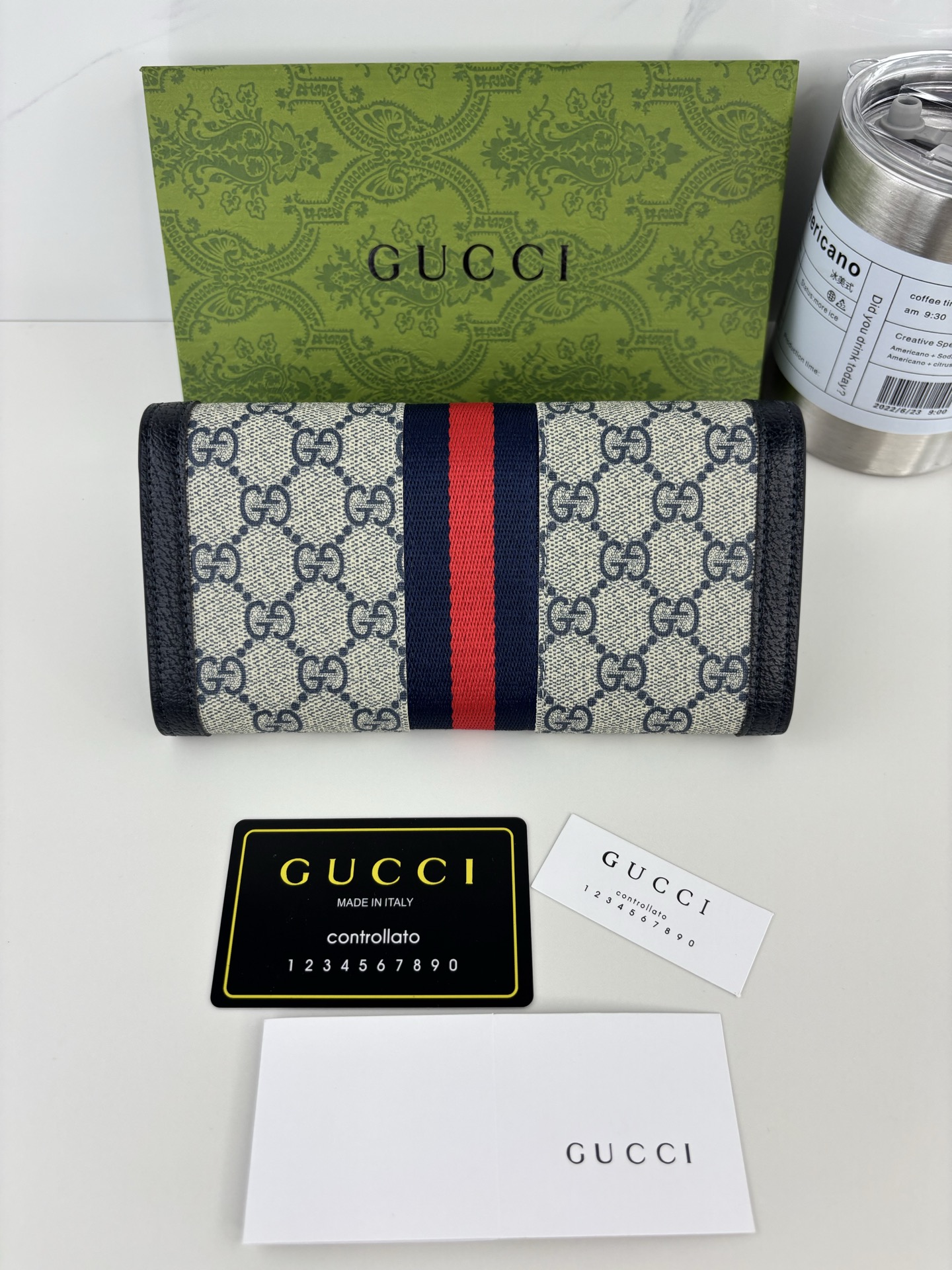 GUCCI Ophidiaシリーズ 二折長夹 GG Supreme PVC製
