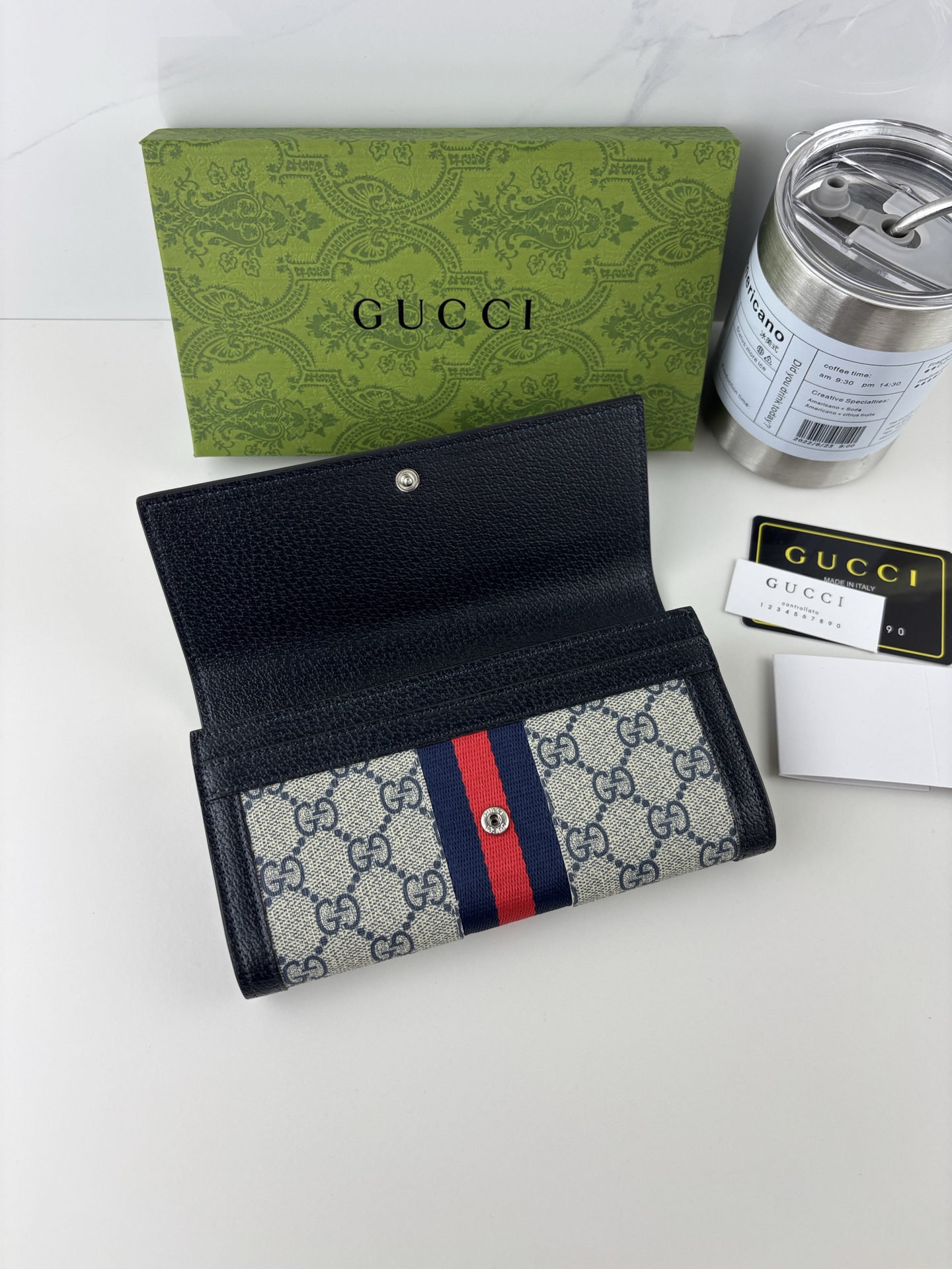 GUCCI Ophidiaシリーズ 二折長夹 GG Supreme PVC製