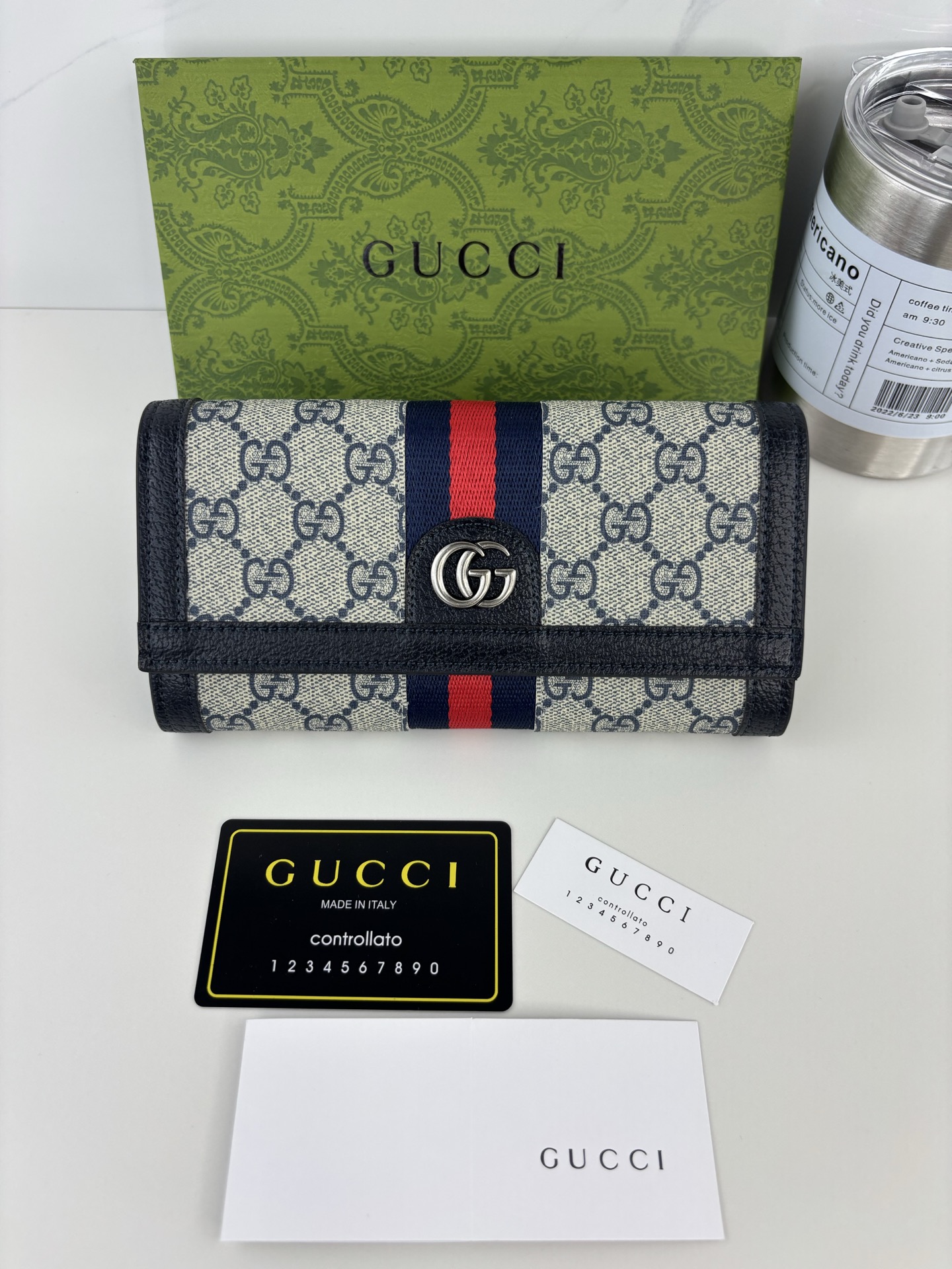 GUCCI Ophidiaシリーズ 二折長夹 GG Supreme PVC製