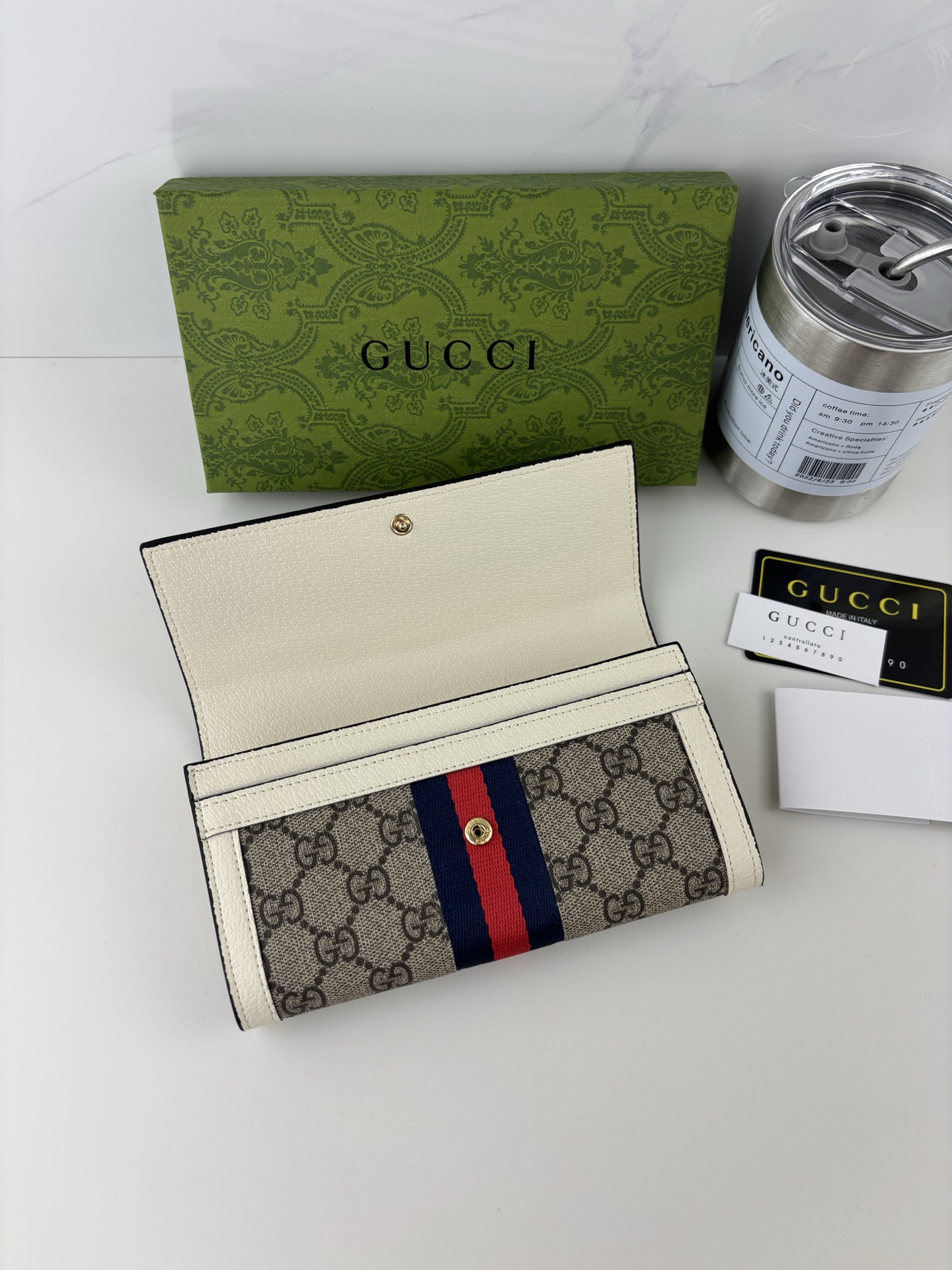 GUCCI Ophidiaシリーズ 二つ折り長財布 GG Supreme PVC