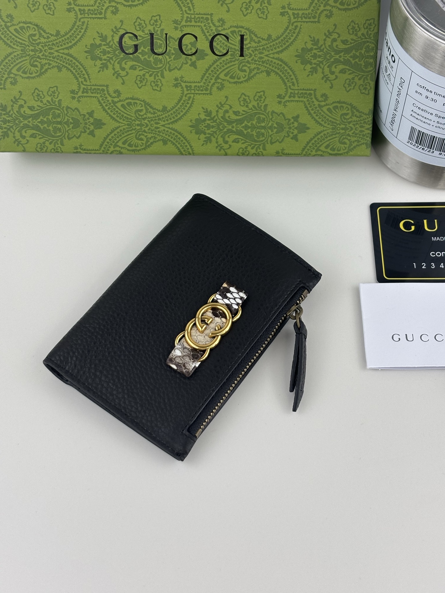 GUCCI ブラックレザー 蝶結びデザイン 財布