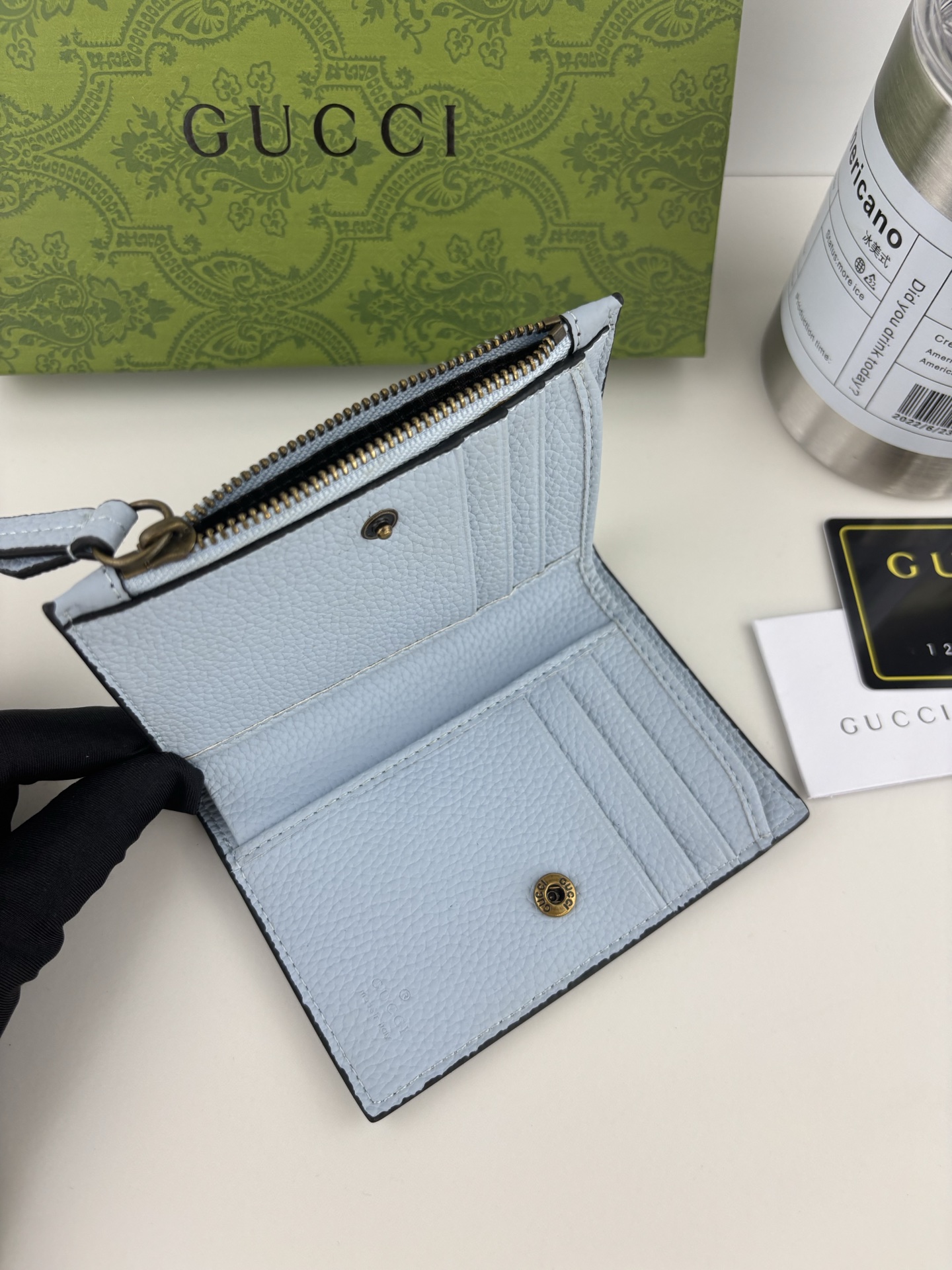 GUCCl 夏季シリーズ ブルーレザー財布 蝶結びデザイン