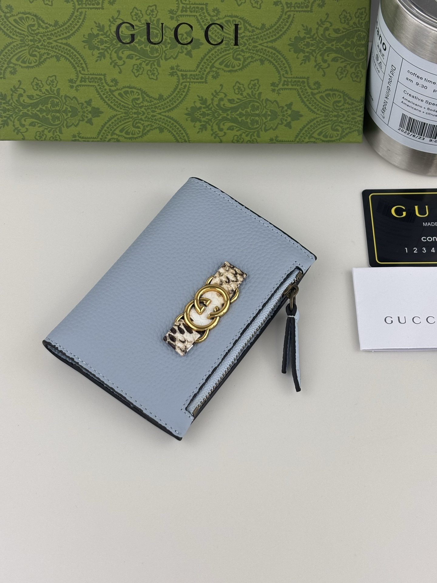 GUCCl 夏季シリーズ ブルーレザー財布 蝶結びデザイン