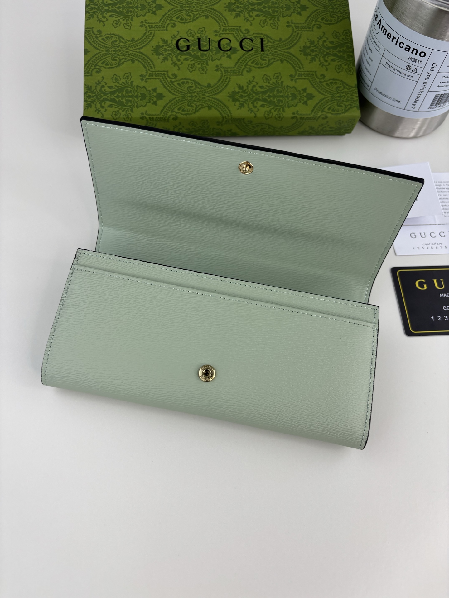 Gucci 手書きロゴ 長財布 グリーンレザー