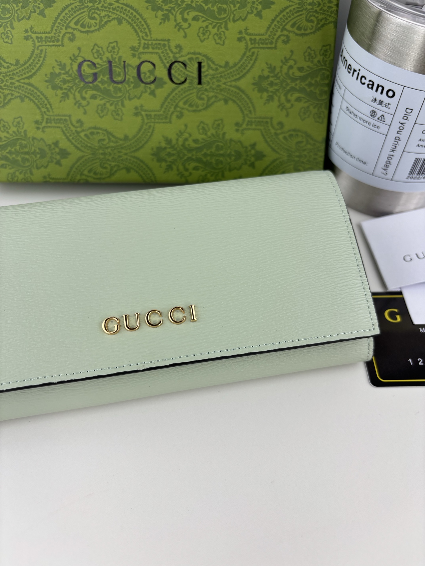Gucci 手書きロゴ 長財布 グリーンレザー