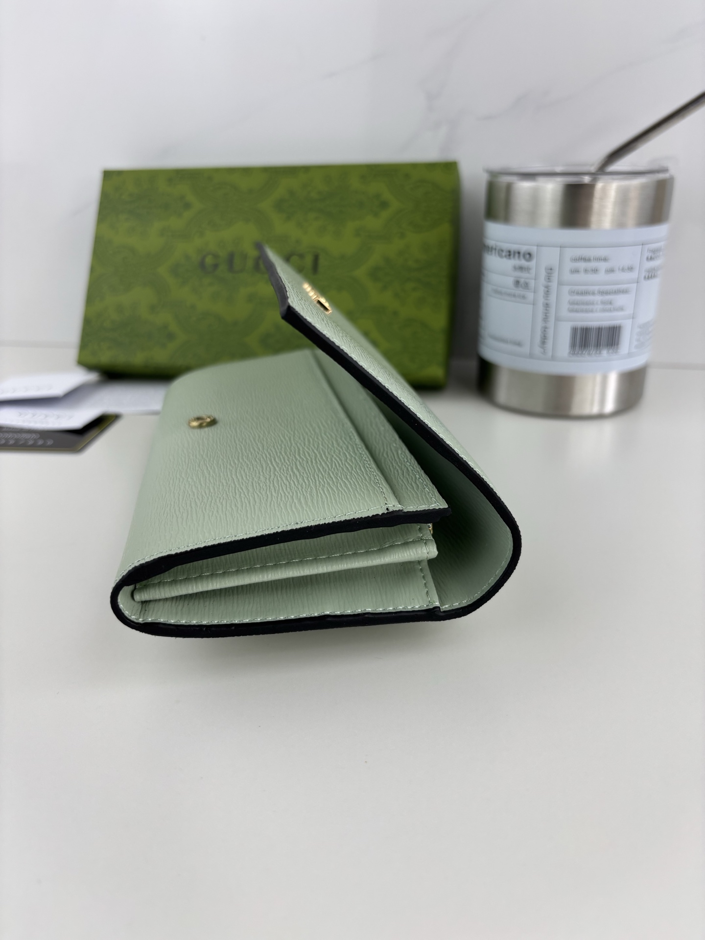 Gucci 手書きロゴ 長財布 グリーンレザー