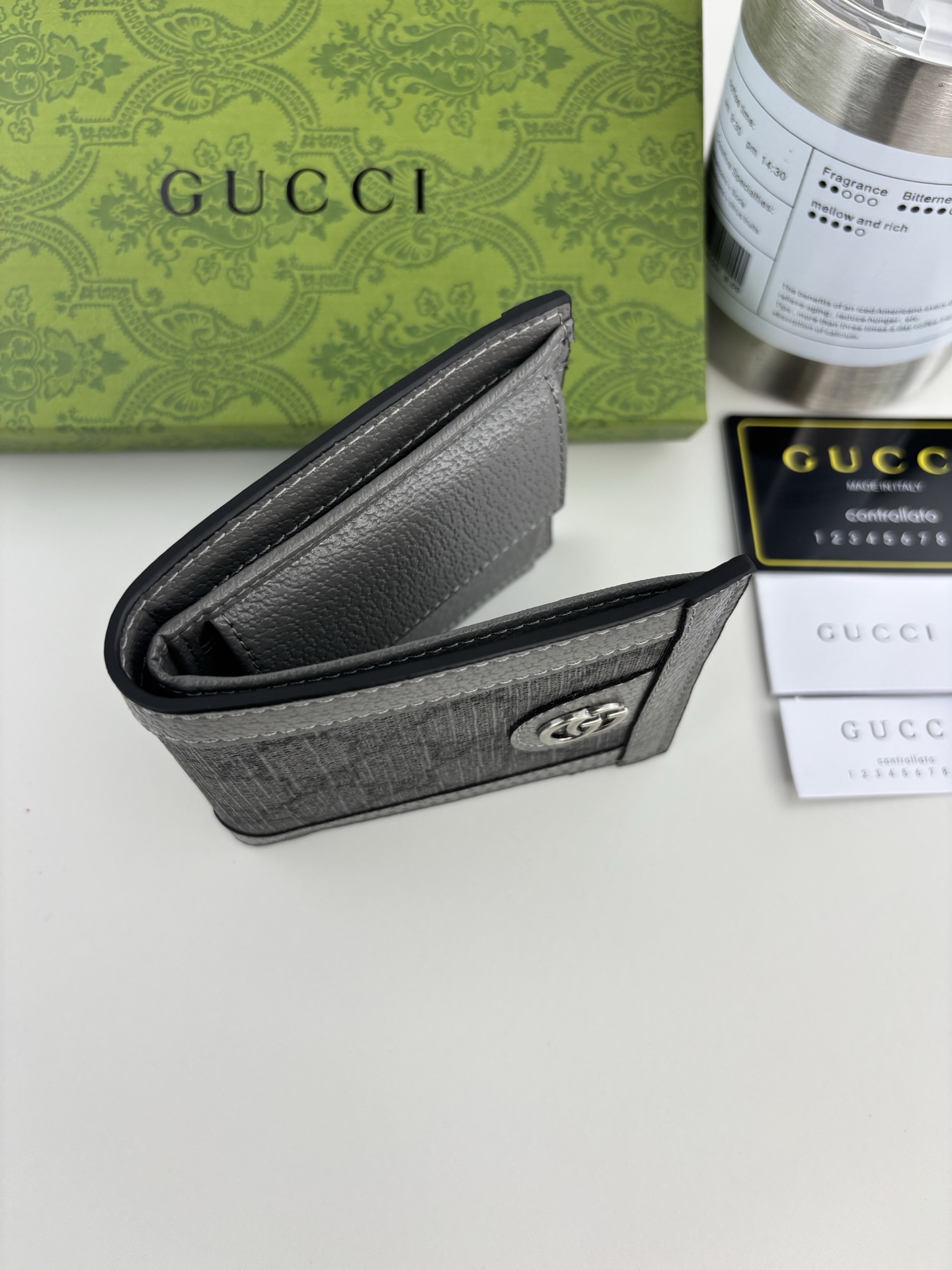 Gucci Ophidiaシリーズカードケース - グレーGGスプリームデザイン