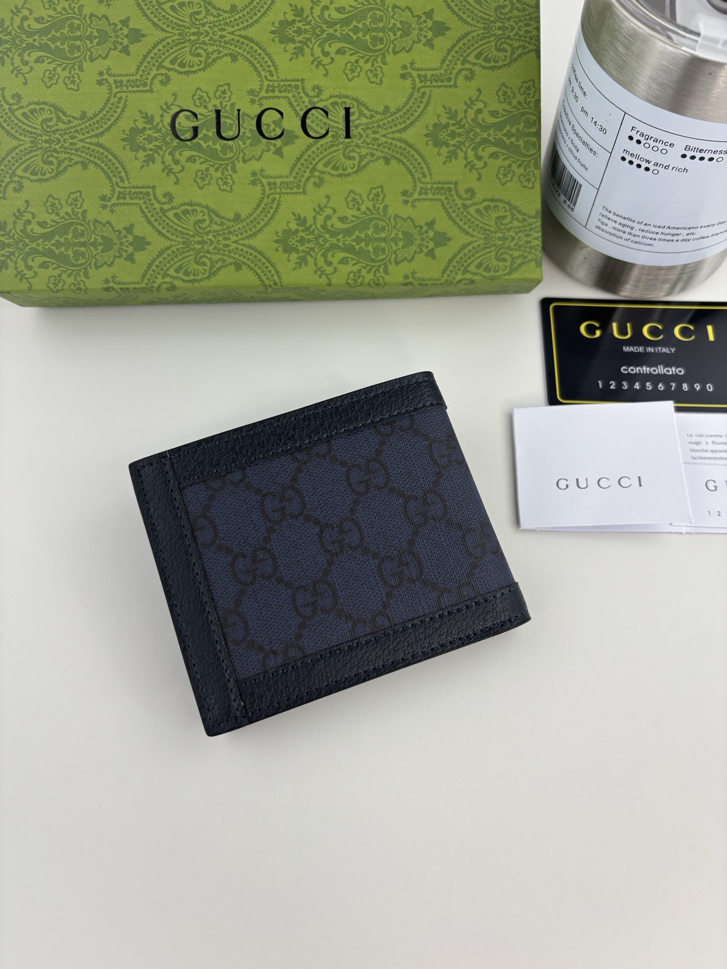 Gucci Ophidiaシリーズカードケース - ブルーGGスプリームデザイン