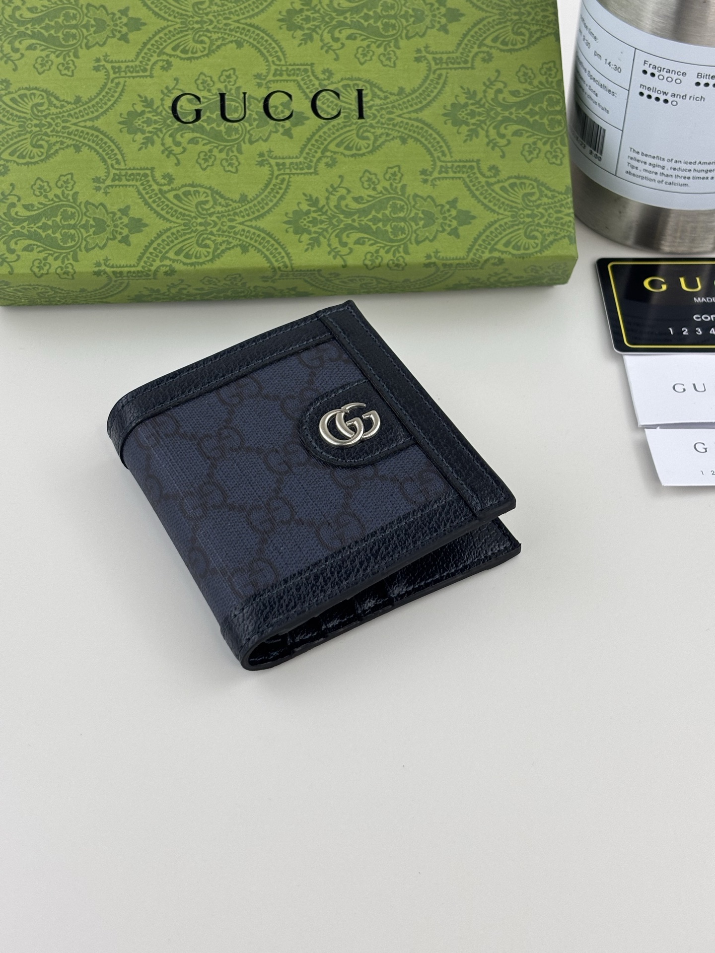 Gucci Ophidiaシリーズカードケース - 藍色GG Supremeデザイン