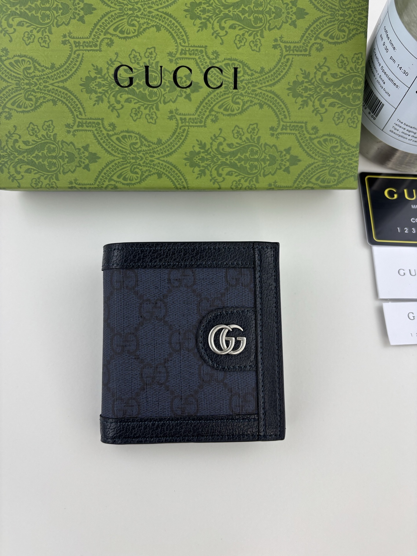 Gucci Ophidiaシリーズカードケース - 藍色GG Supremeデザイン