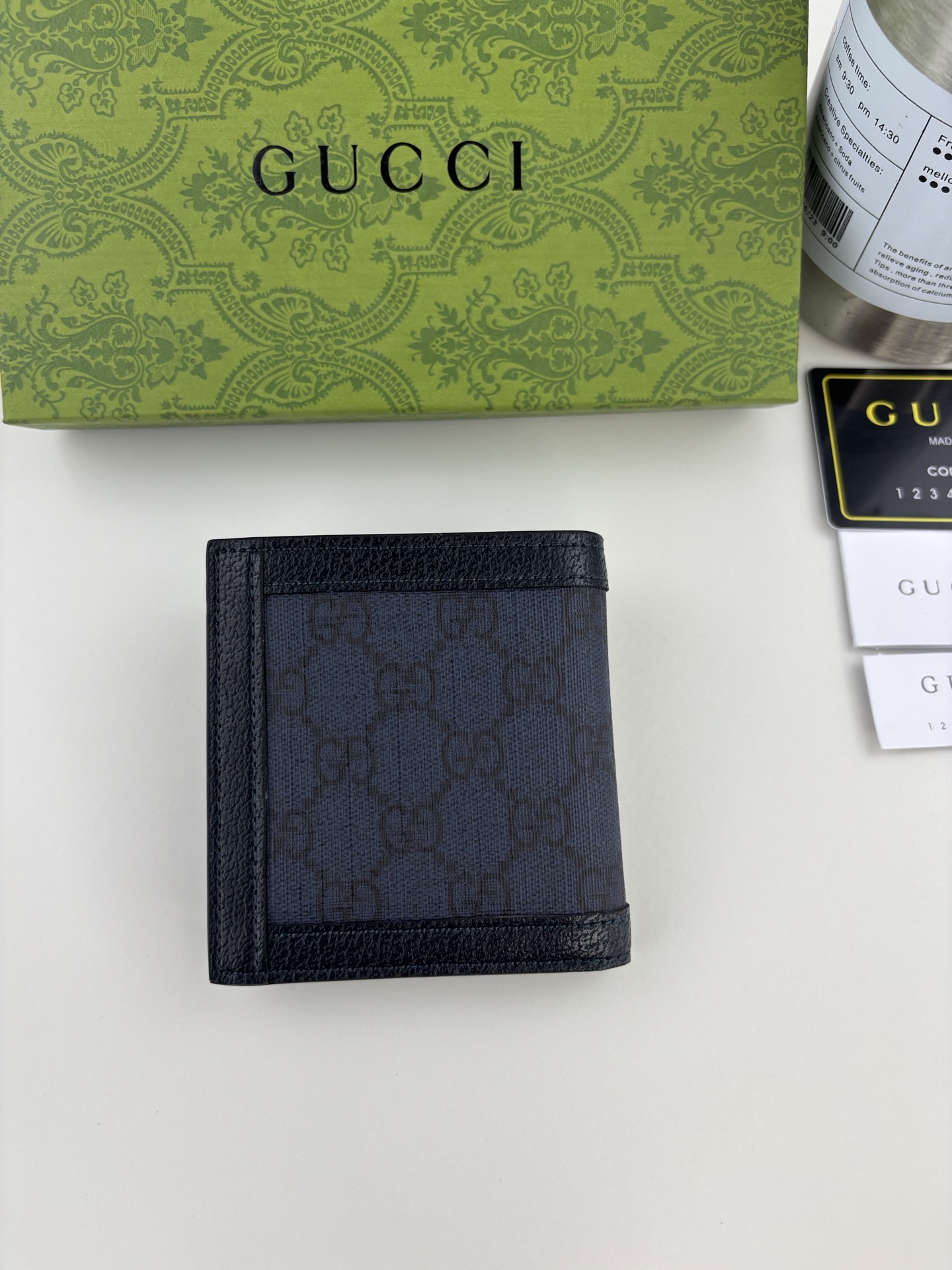 Gucci Ophidiaシリーズカードケース - 藍色GG Supremeデザイン