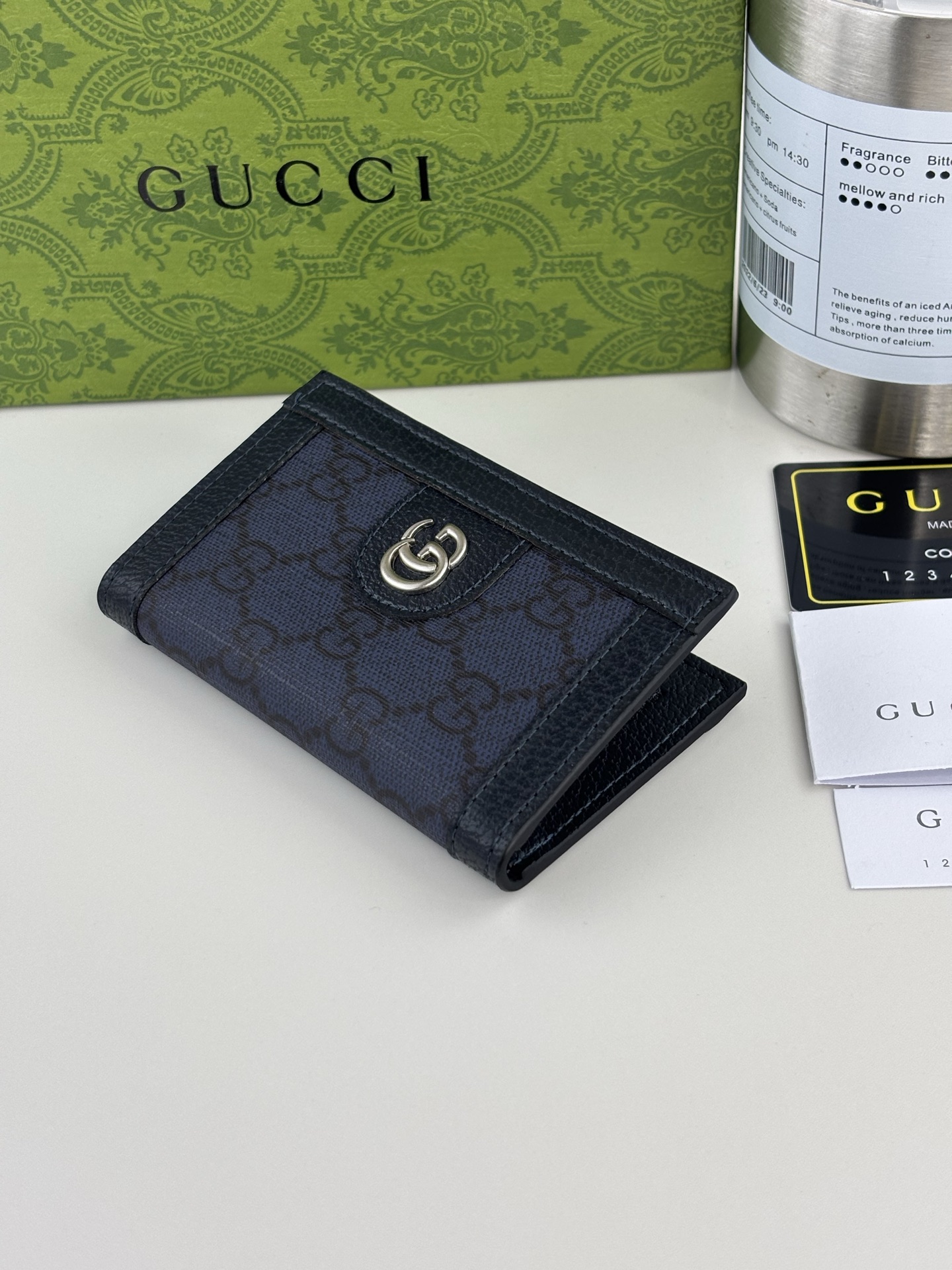 Gucci Ophidiaシリーズ短夹 - ブルーGG Supreme帆布とダブルG装飾