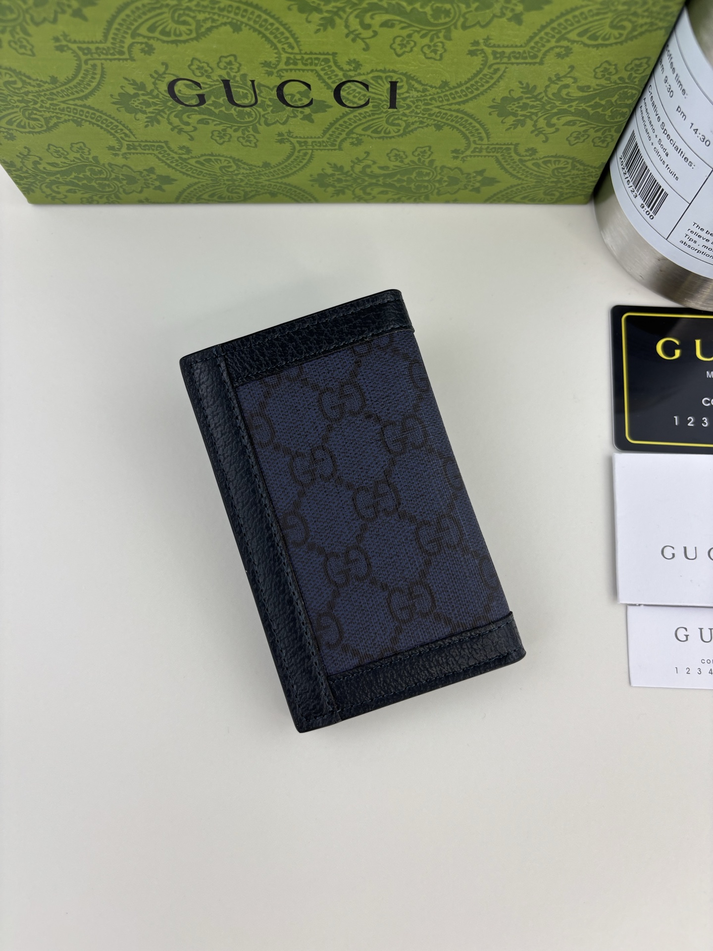 Gucci Ophidiaシリーズ短夹 - ブルーGG Supreme帆布とダブルG装飾